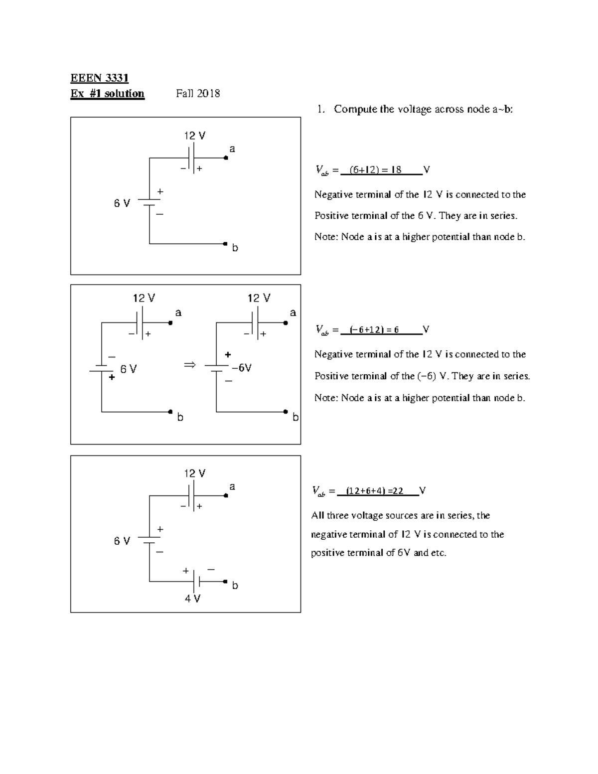 Ex 1 solution Summation of resistors. Study question and answer. Used