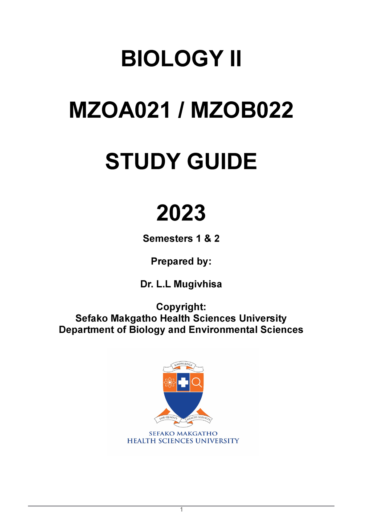 2023 Biol II MZOA021 Study Guide - BIOLOGY II MZOA021 / MZOB STUDY ...