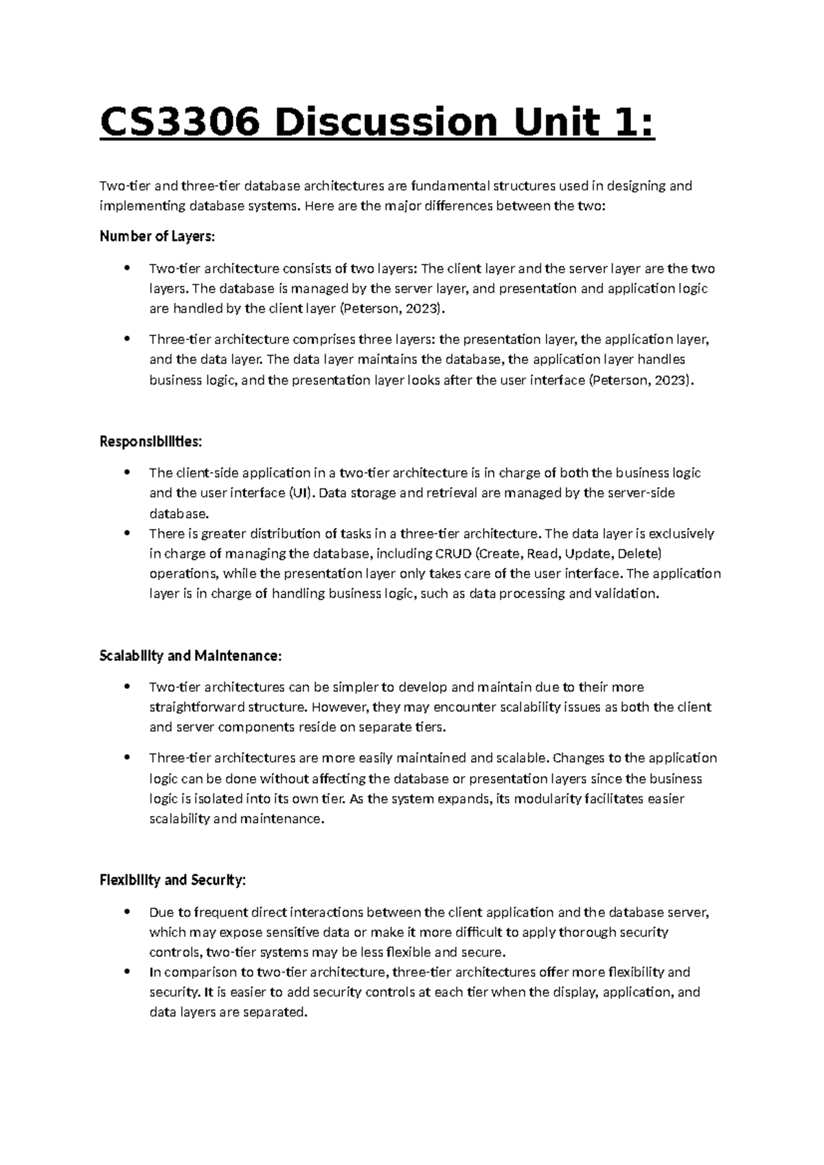 CS3306 Discussion Unit 1 - Here are the major differences between the ...