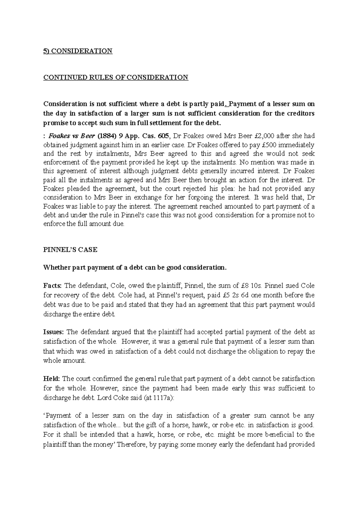 Final Class Notes - Good - 5) CONSIDERATION CONTINUED RULES OF ...