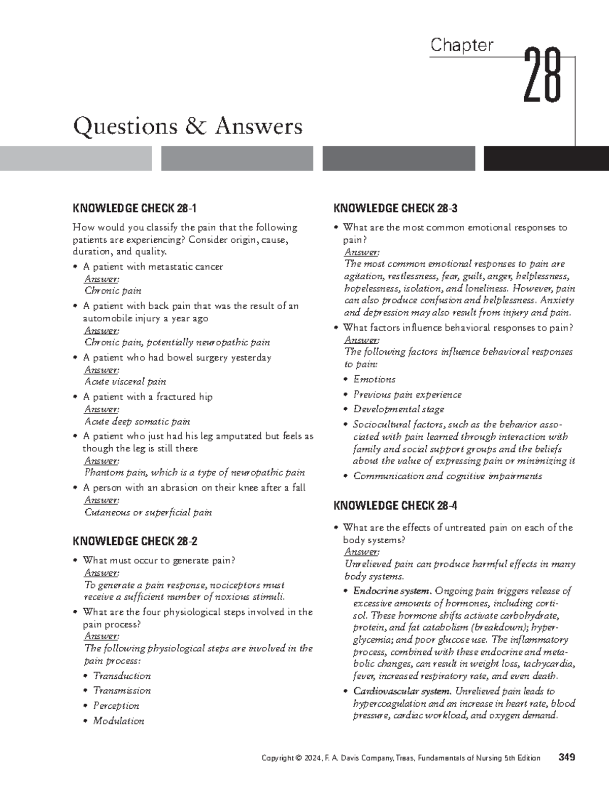 Pain Management (Chapter 28) - Chapter Questions & Answers 28 KNOWLEDGE ...
