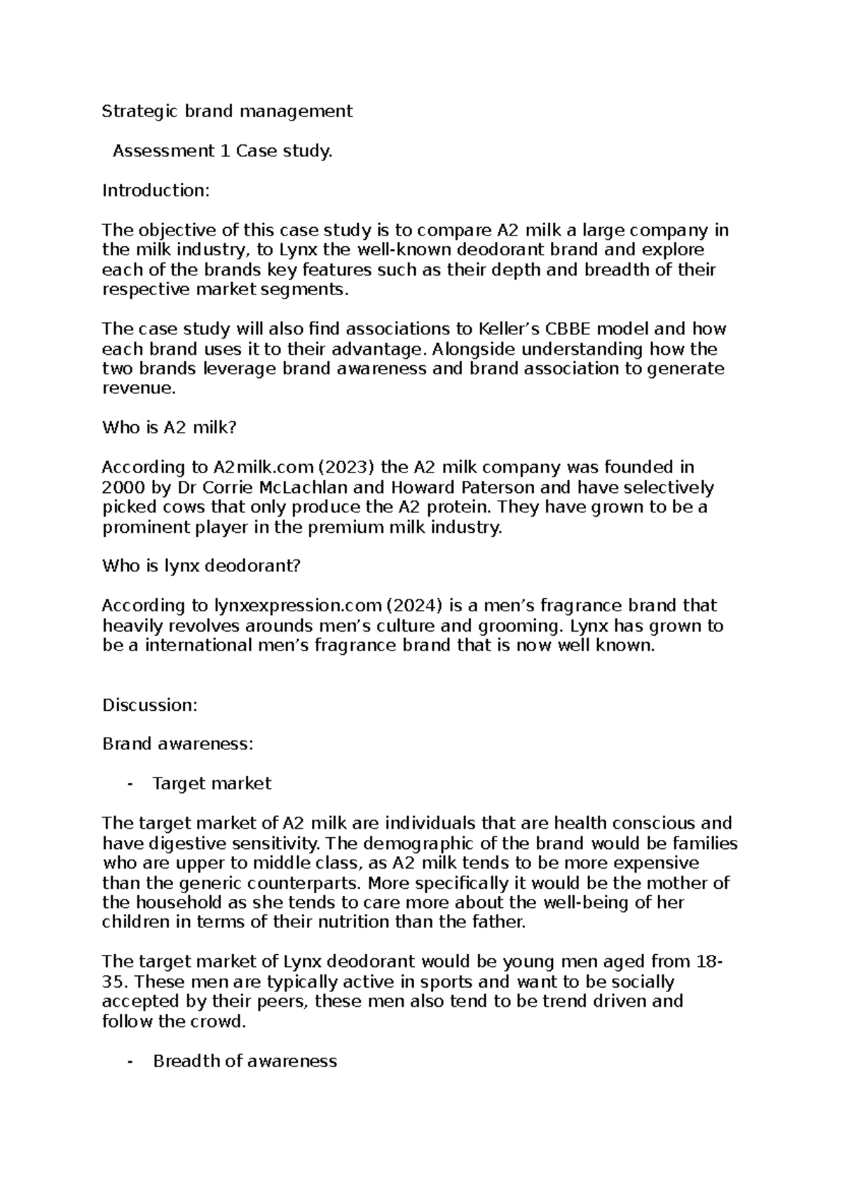 Strategic brand management case study 1 - Strategic brand management ...
