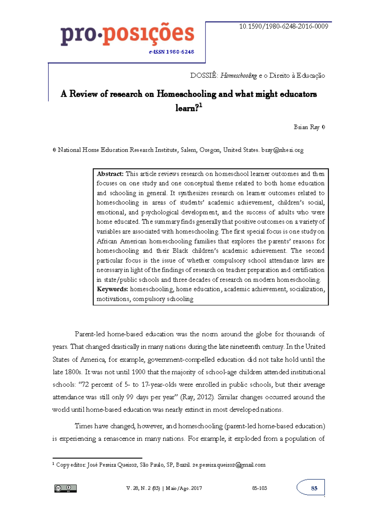 A Review of research on Homeschooling and what mig - e-ISSN 1980- 6248 ...