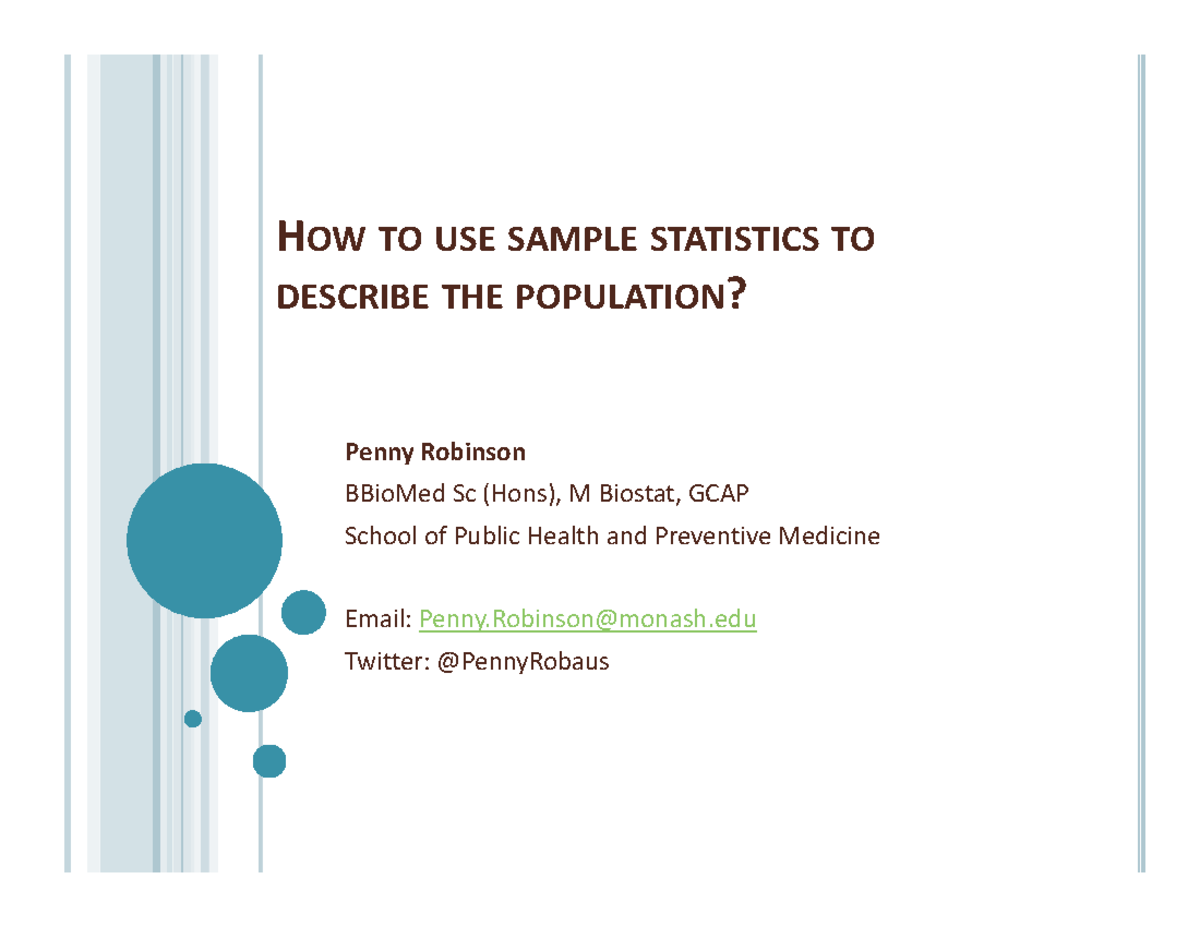 Lecture Week 4 - Distribution of samples - H OW TO USE SAMPLE ...