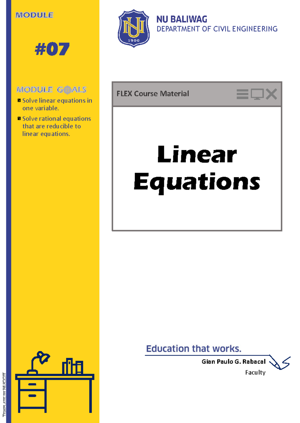 Module #07 - Linear Equations v2 - FLEX Course Material Linear ...