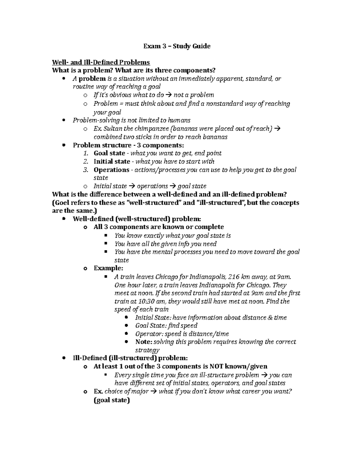 Exam 3 – Study Guide - Exam 3 – Study Guide Well- And Ill-Defined ...