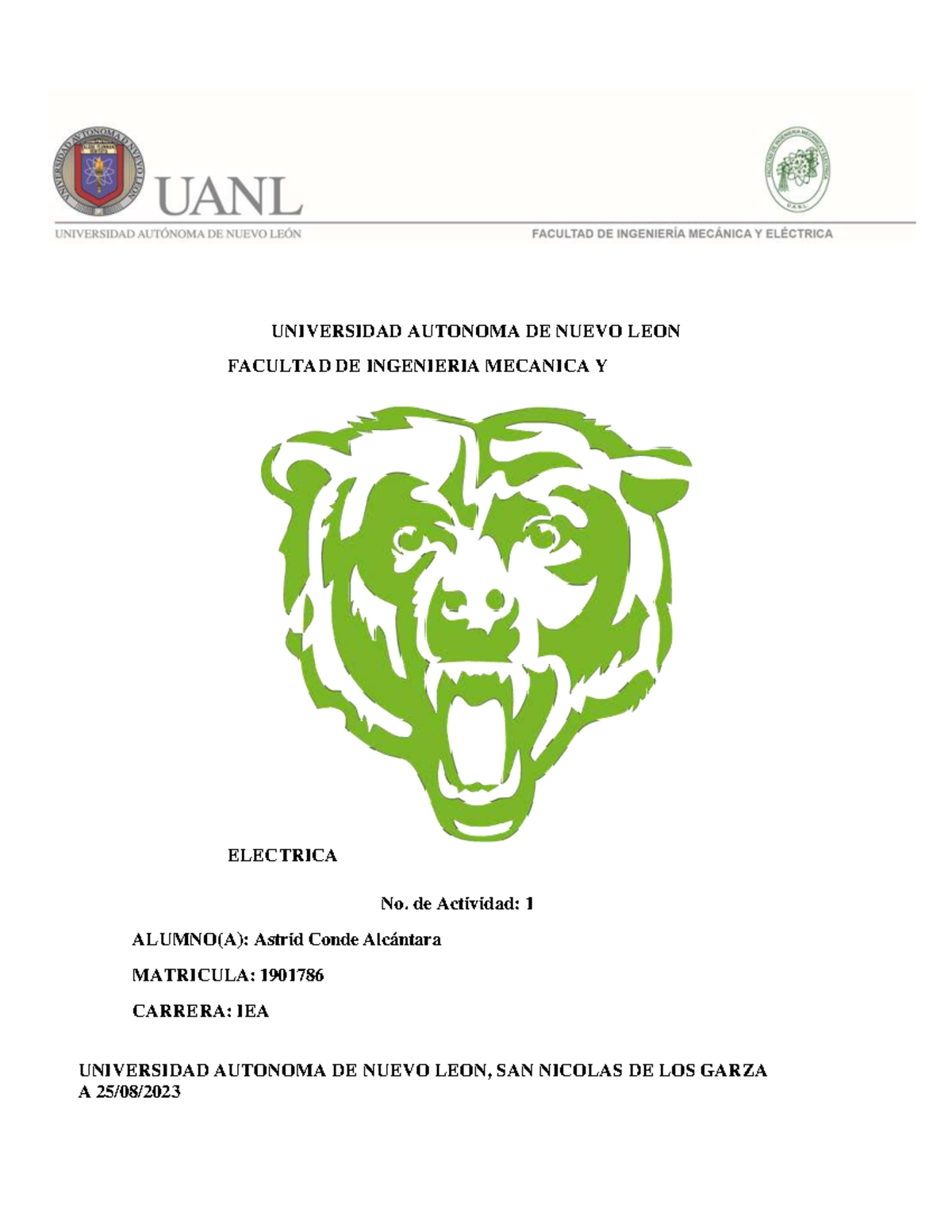 Actividad 1 Universidad Autonoma De Nuevo Leon Facultad De Ingenieria Mecanica Y Electrica No 6950