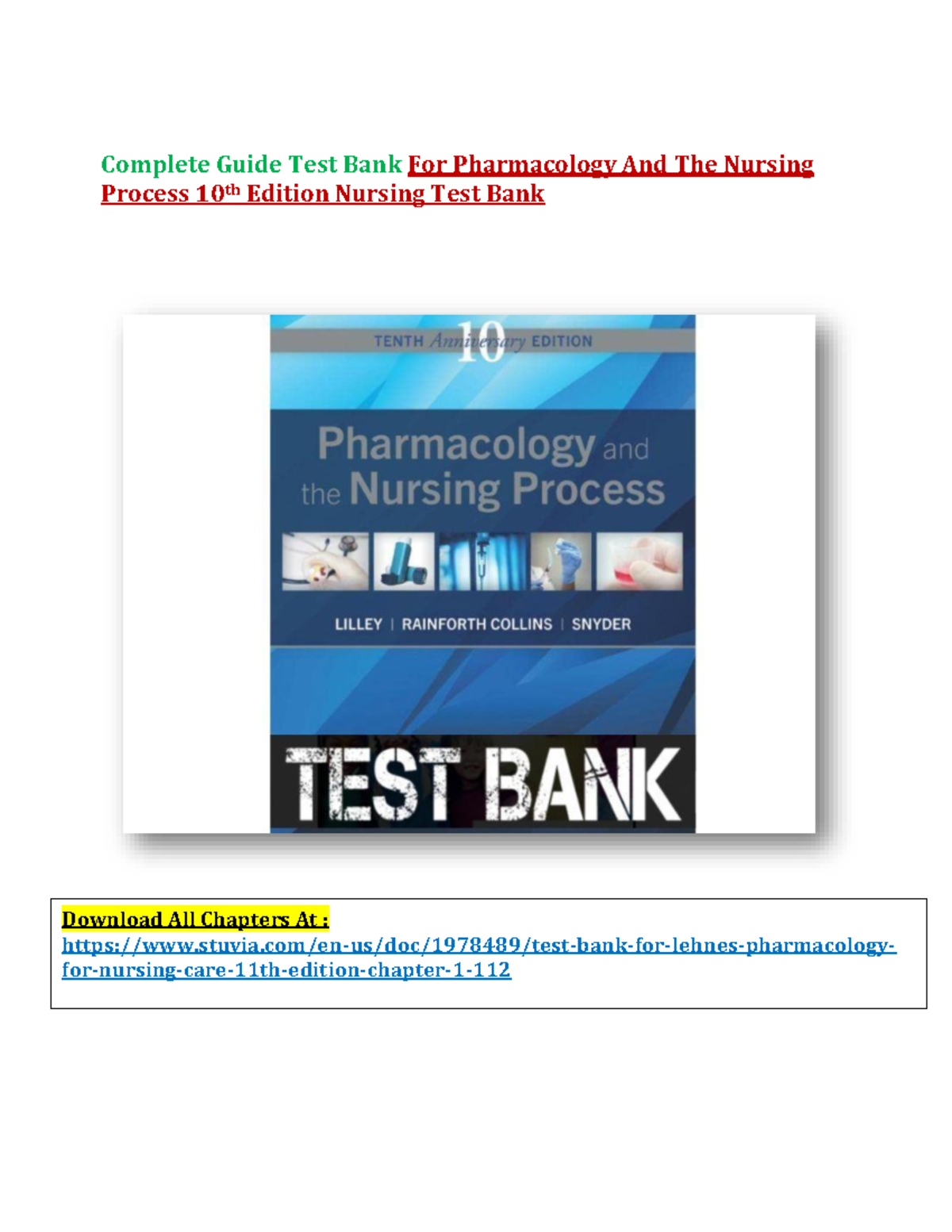 Test Bank Complete Guide For Pharmacology And The Nursing Process 10th ...