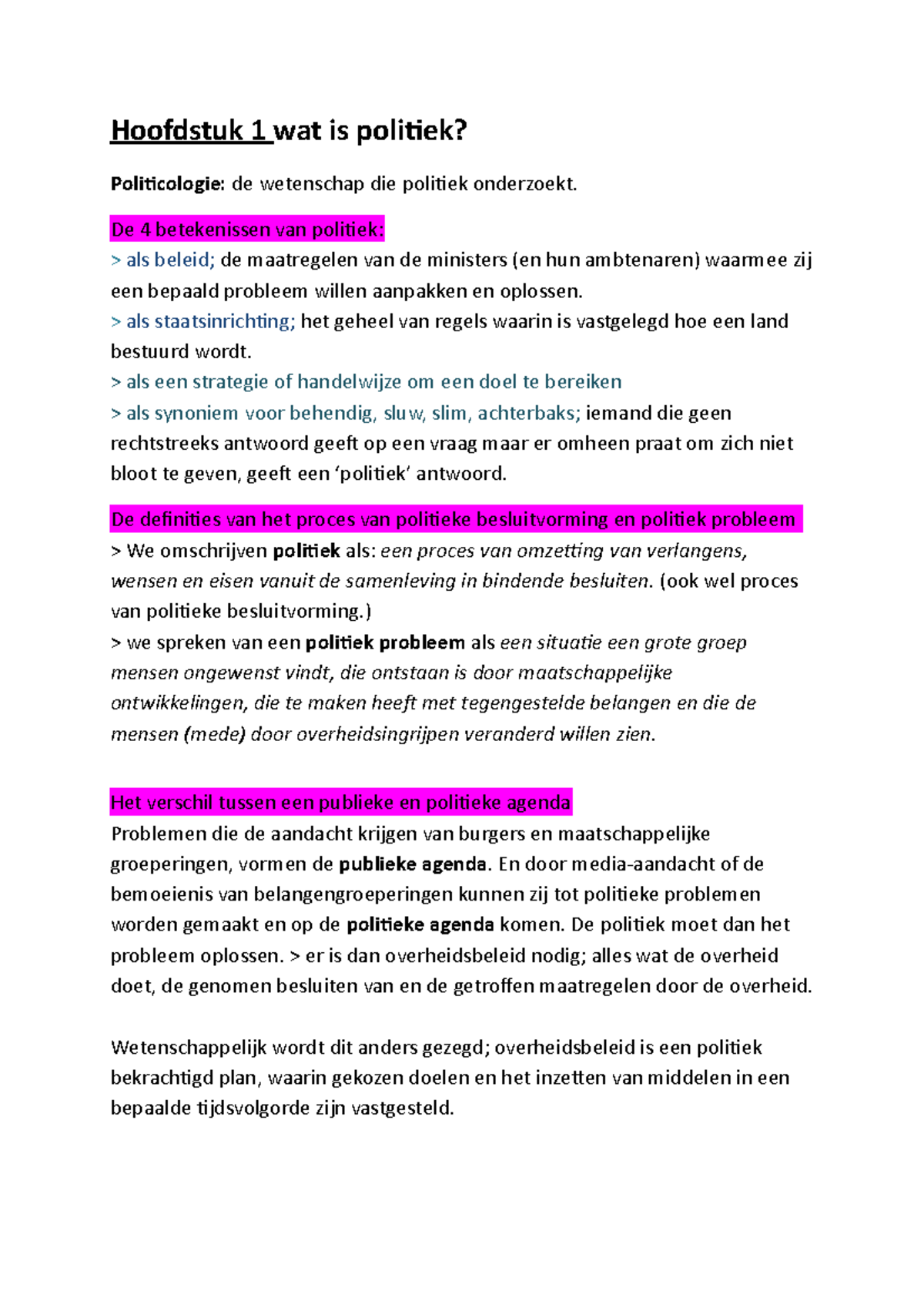 MAW Samenvatting Hoofdstuk 1: Wat Is Politiek - Hoofdstuk 1 Wat Is ...