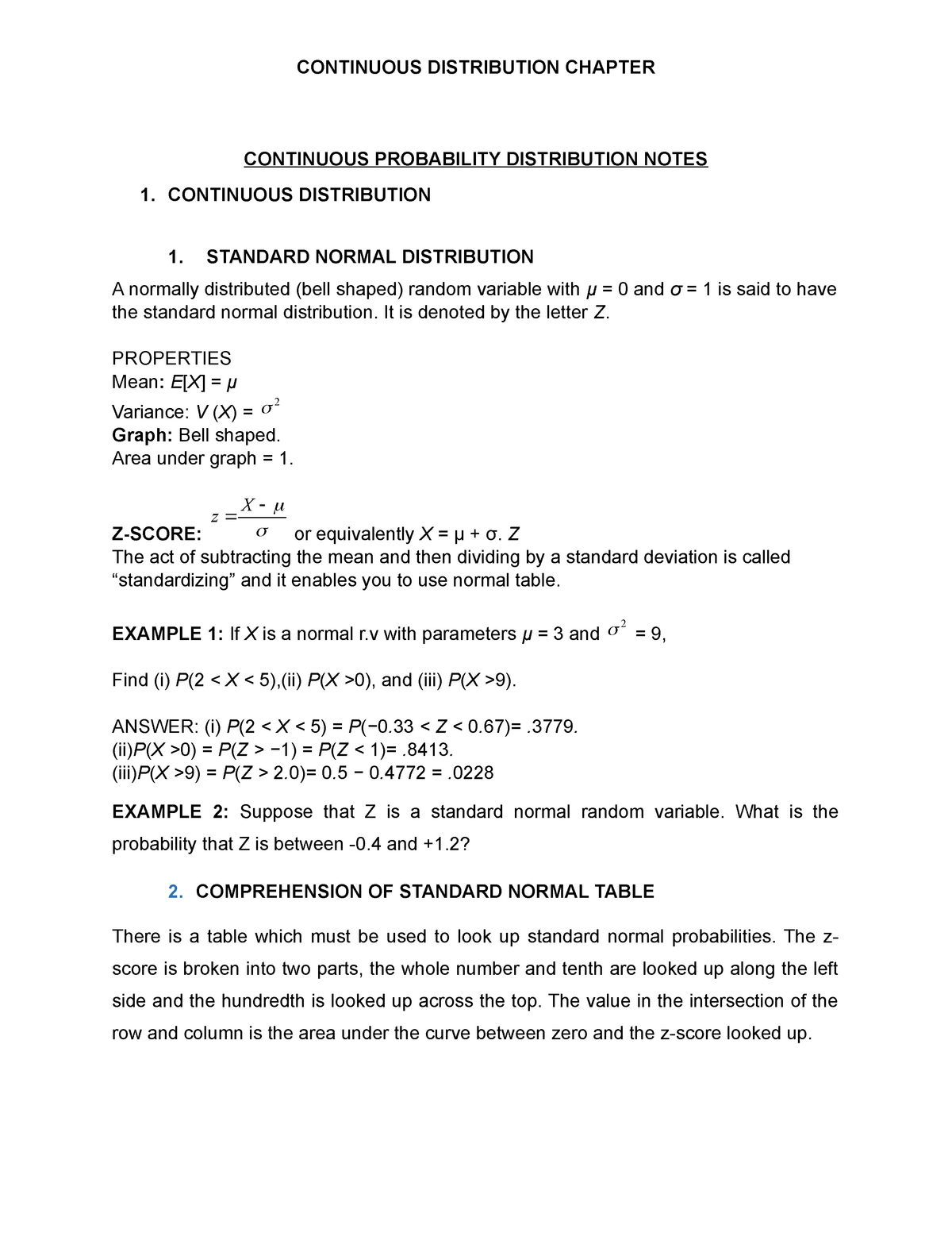 Continuous Probability Distribution Notes Studocu