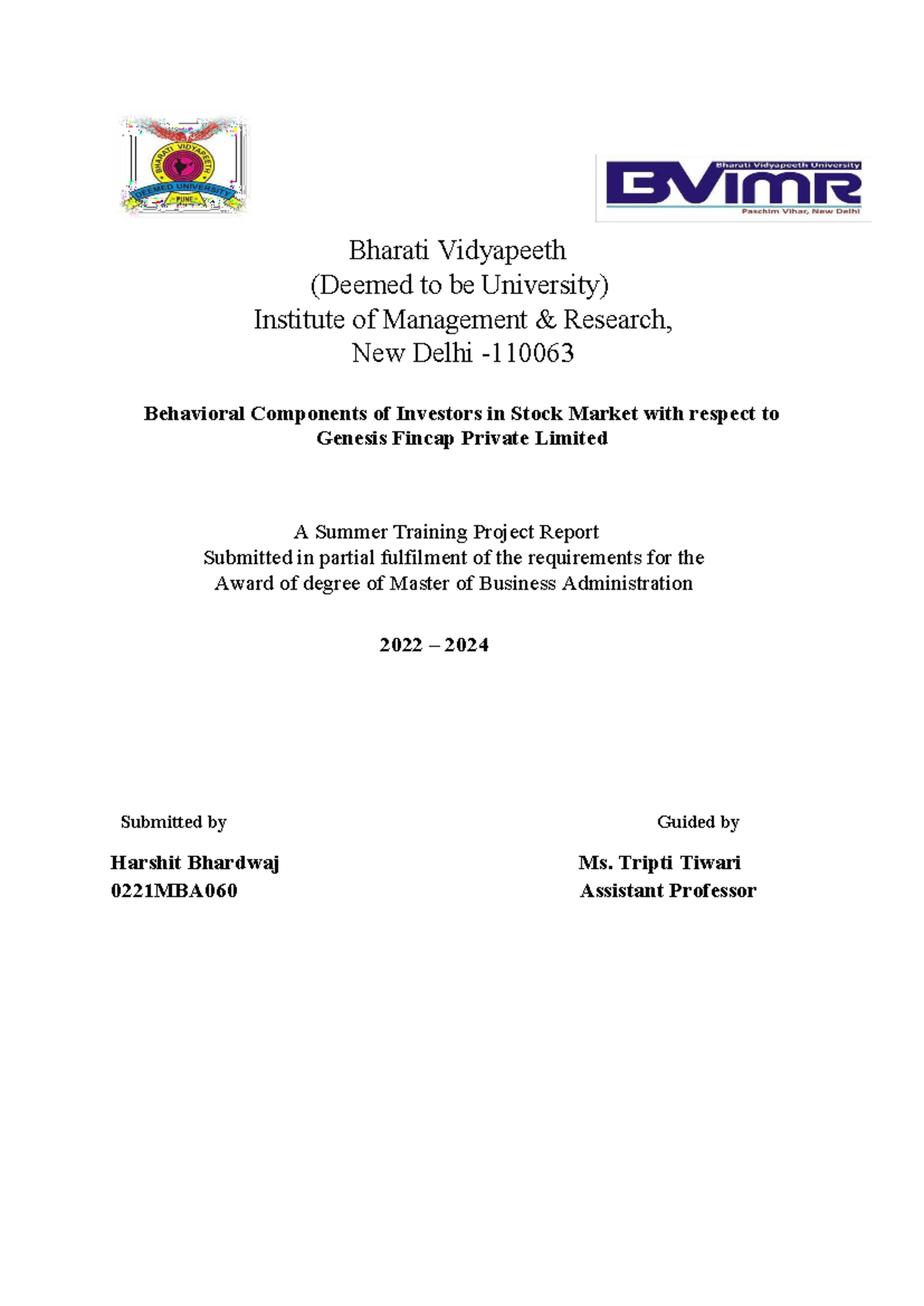 Final print-MBA Summer Intenship File Harshit Bhardwaj updated ...