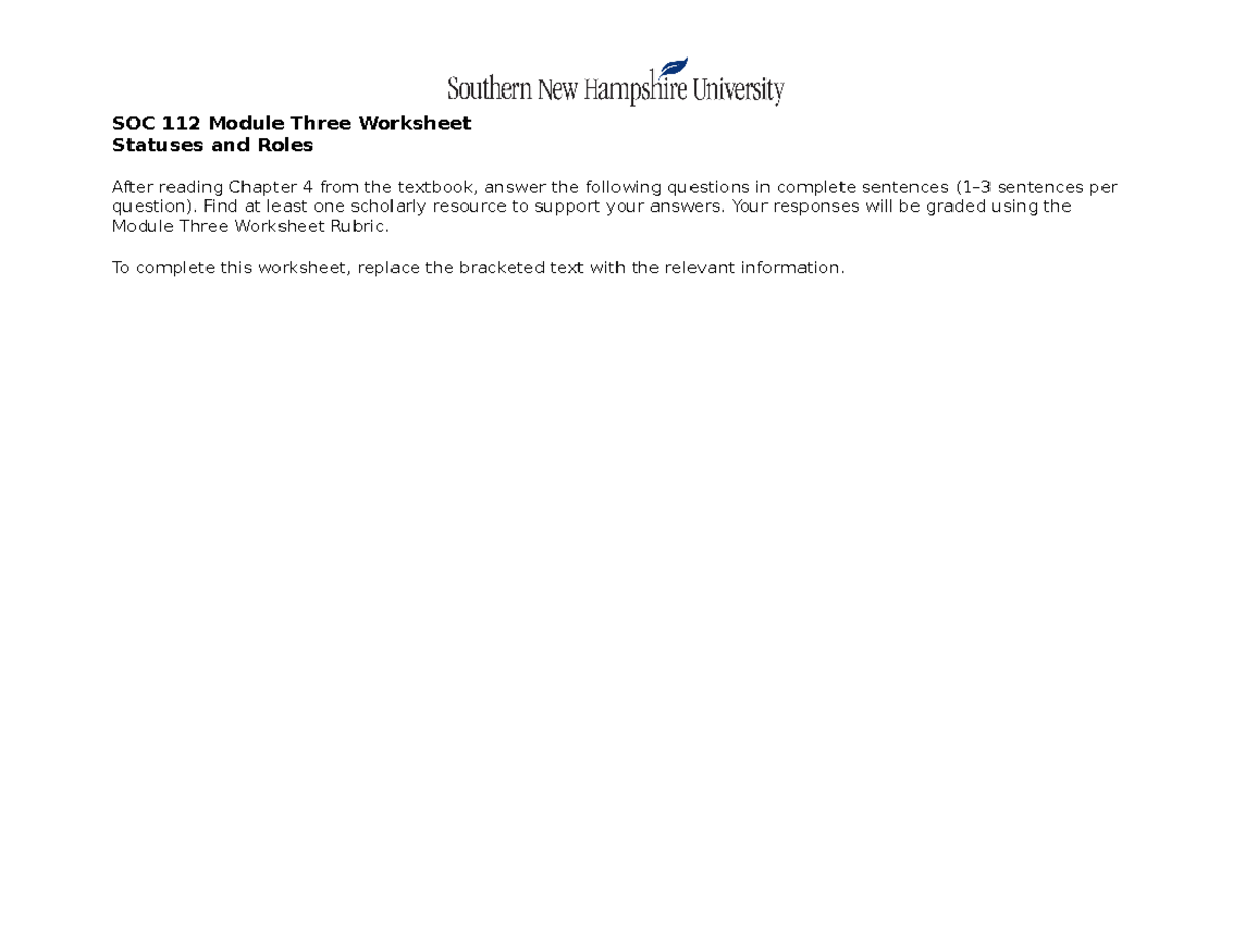 SOC 112 Module Three Worksheet - SOC 112 Module Three Worksheet ...