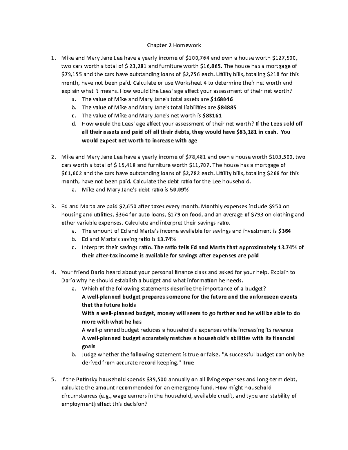 Chapter 2 Homework - Chapter 2 Homework Mike and Mary Jane Lee have a ...