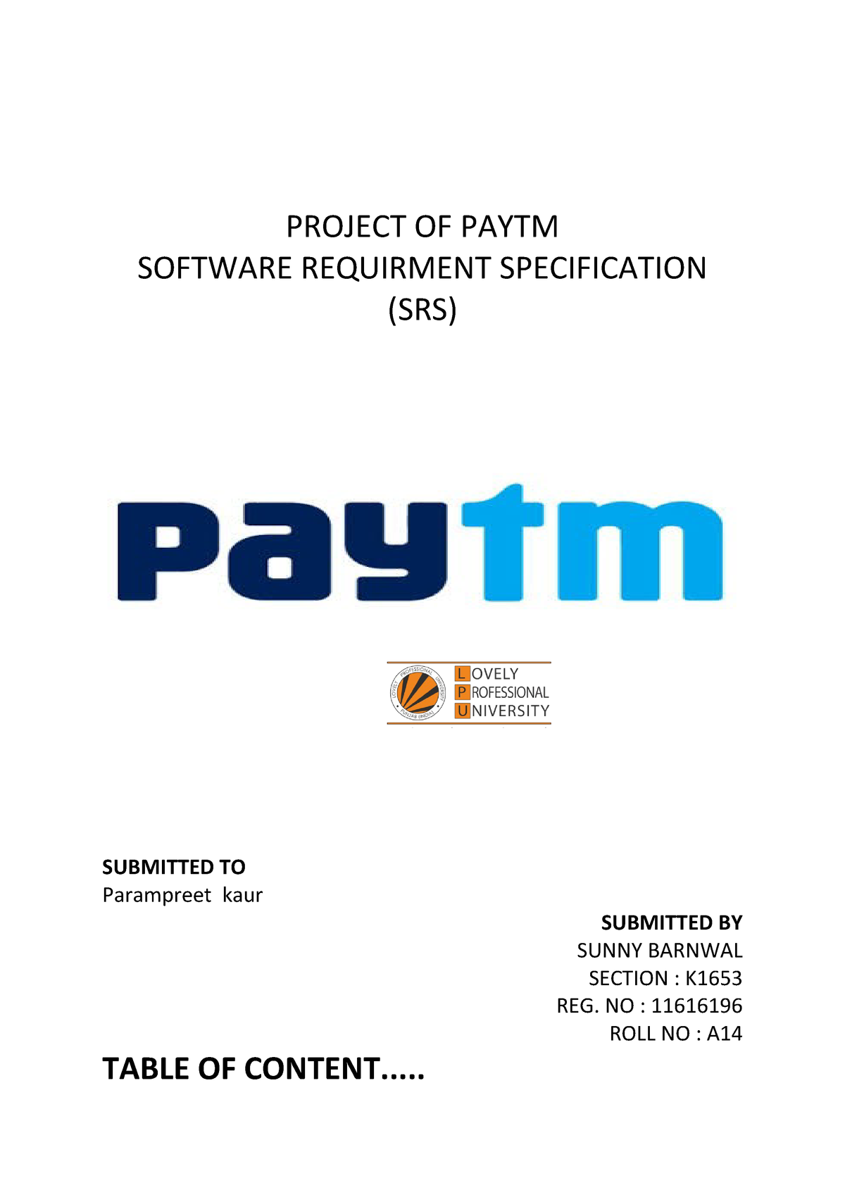 Docx Srs On Paytm Cse 320 Lpu Studocu