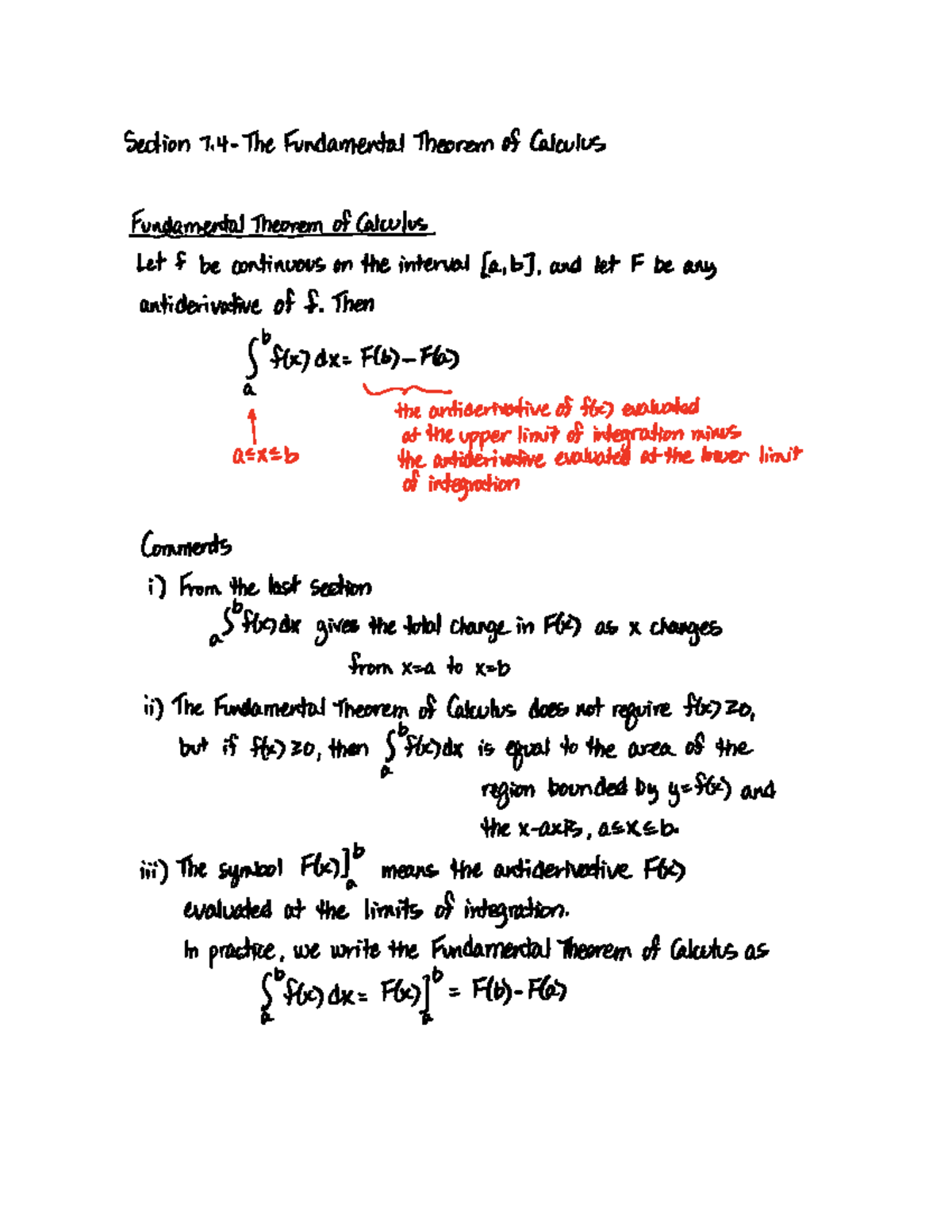 Section 7.4 - The Fundamental Theorem of Calculus - Math 125.3 - Studocu