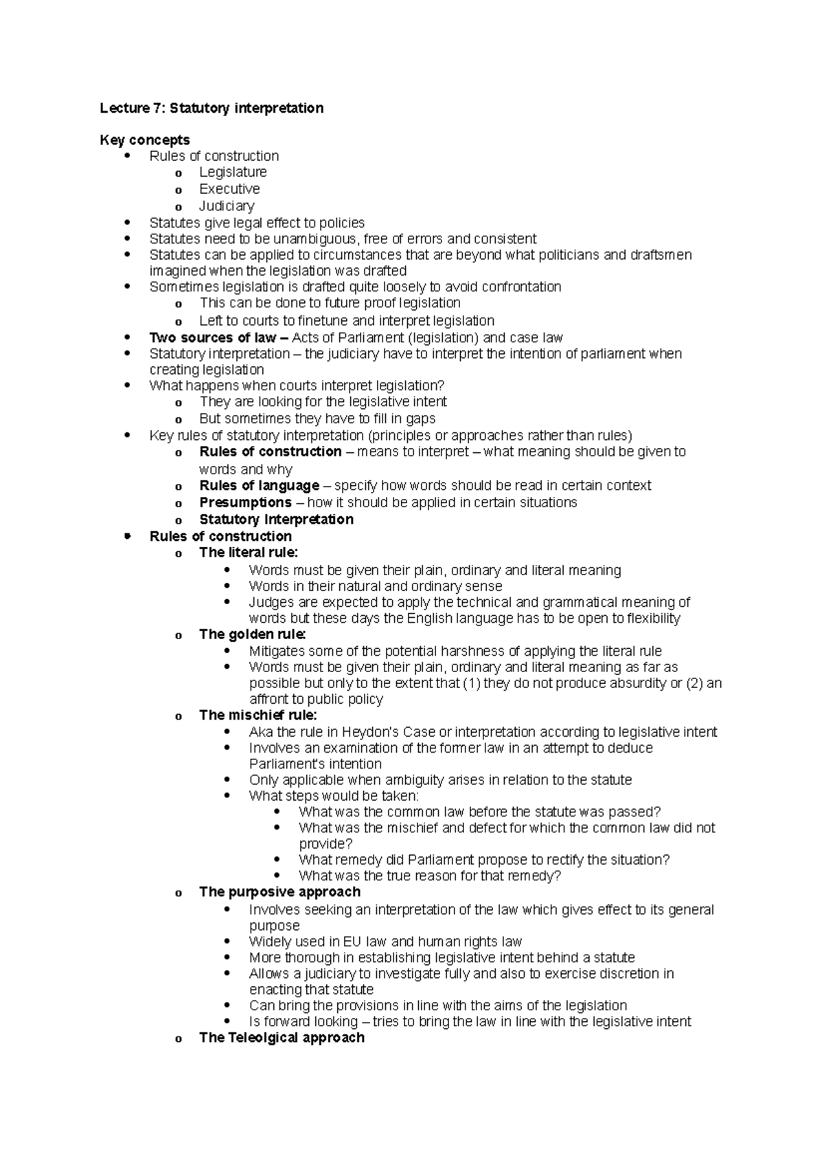Lecture 7- Statutory interpretation - .. Alteration of the common law ...