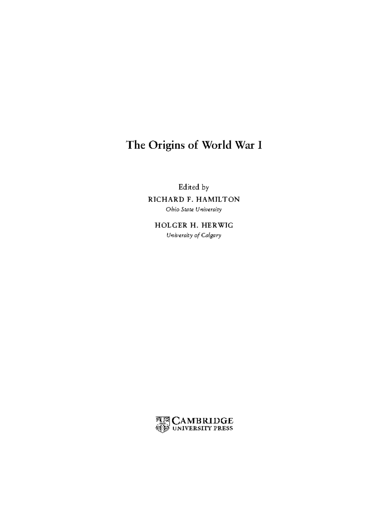 History of the WW 1 - Lecture notes 1 - The Origins of World War I ...