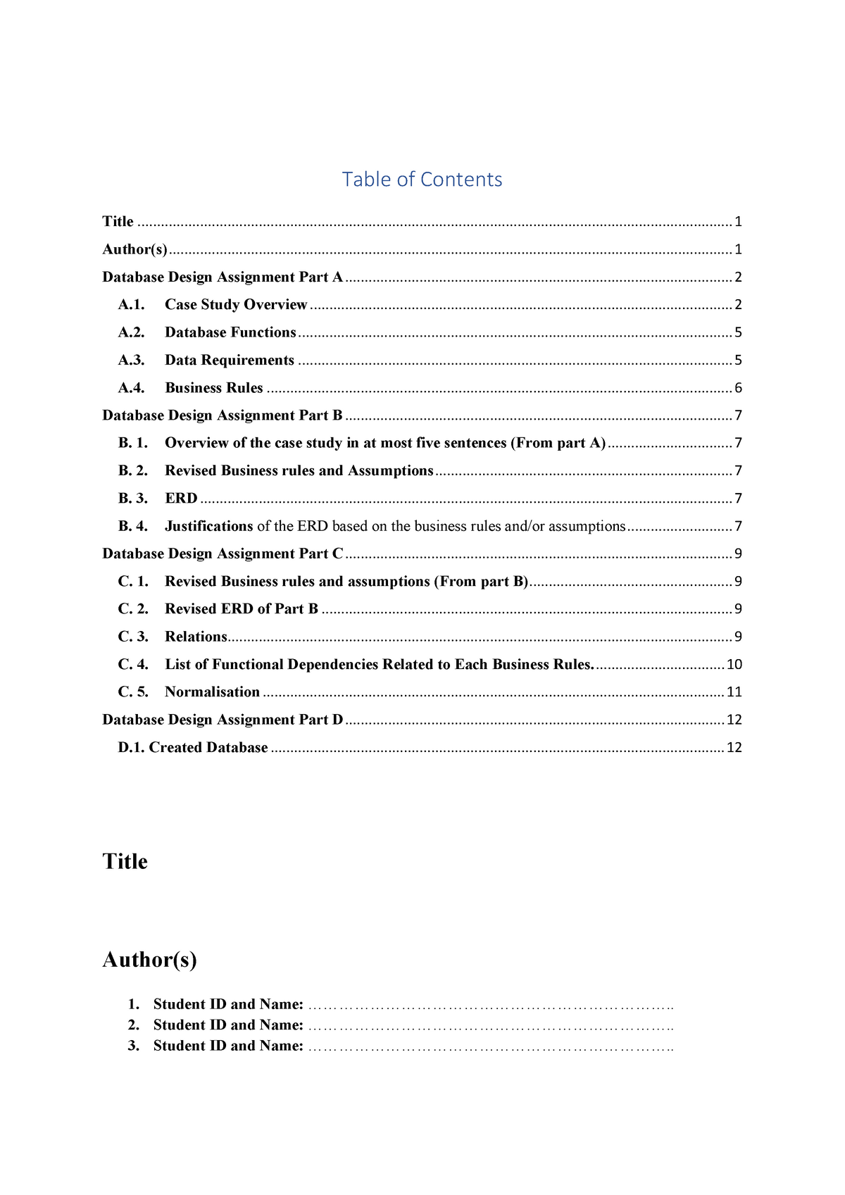 0-Assignmnet Sample A2021 - Table of Contents Title Author(s) 1 ...