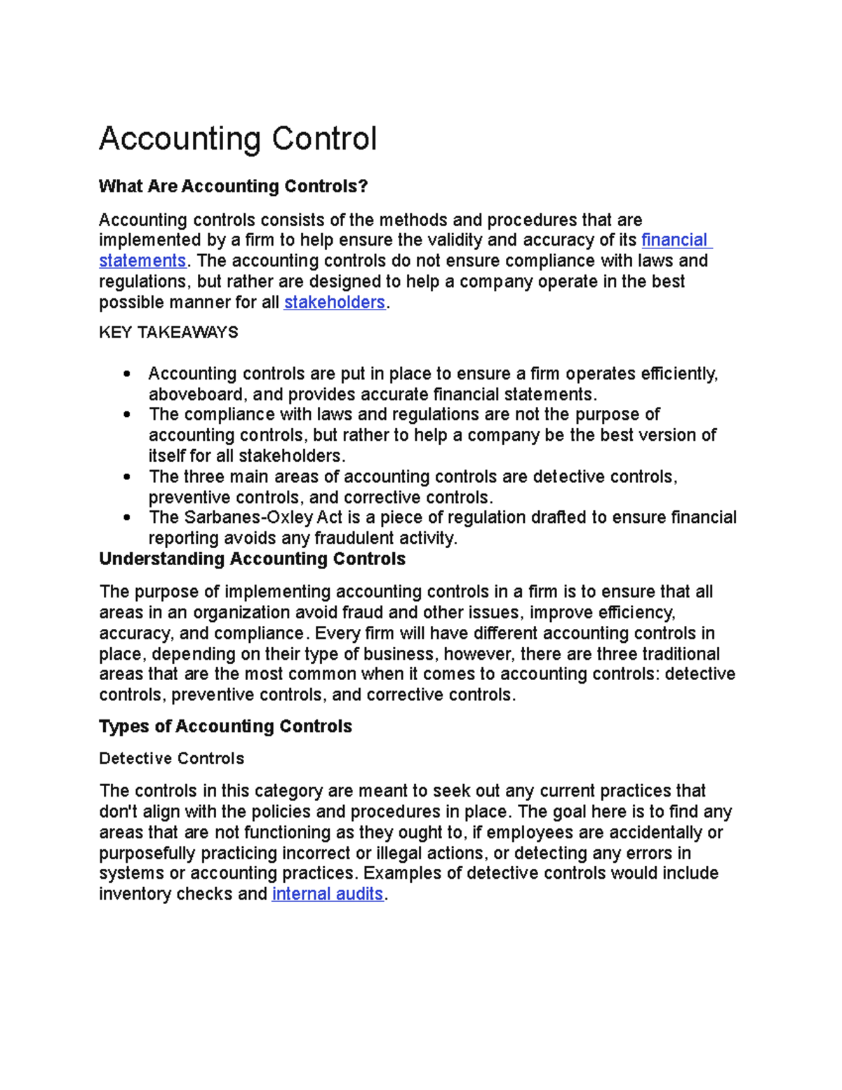 Accounting Control in Financial Statements - Accounting Control What ...