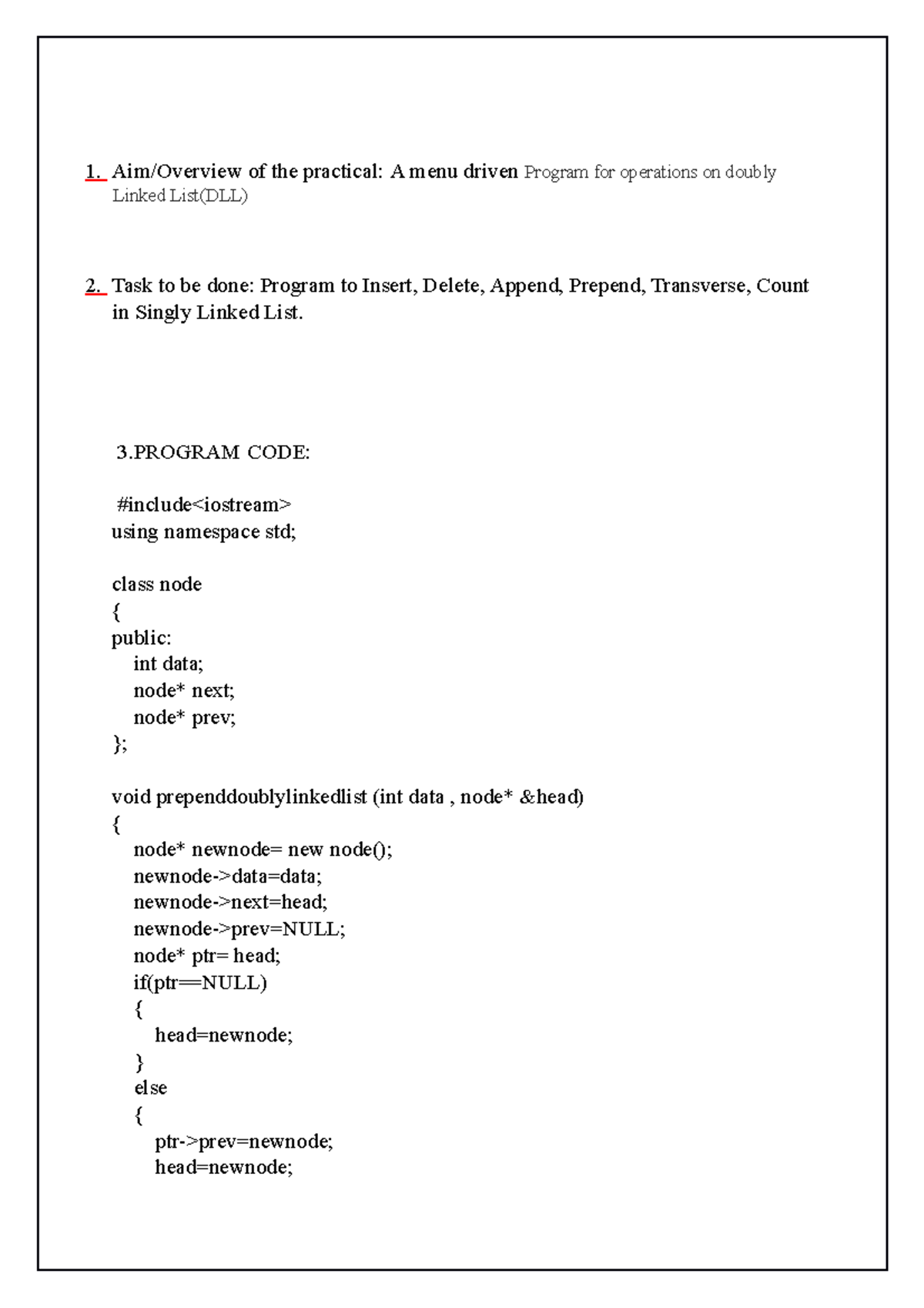777777777 - aaaaaaaaa - Aim/Overview of the practical: A menu driven ...
