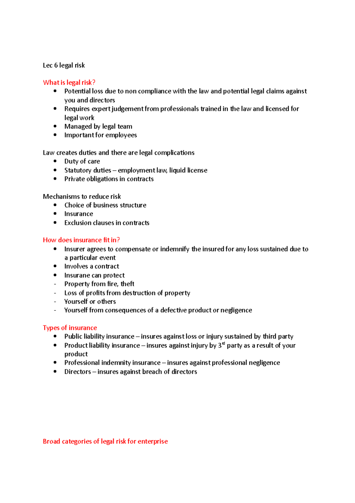 Lec 5 legal risk lecture notes Lec 6 legal risk What is legal risk