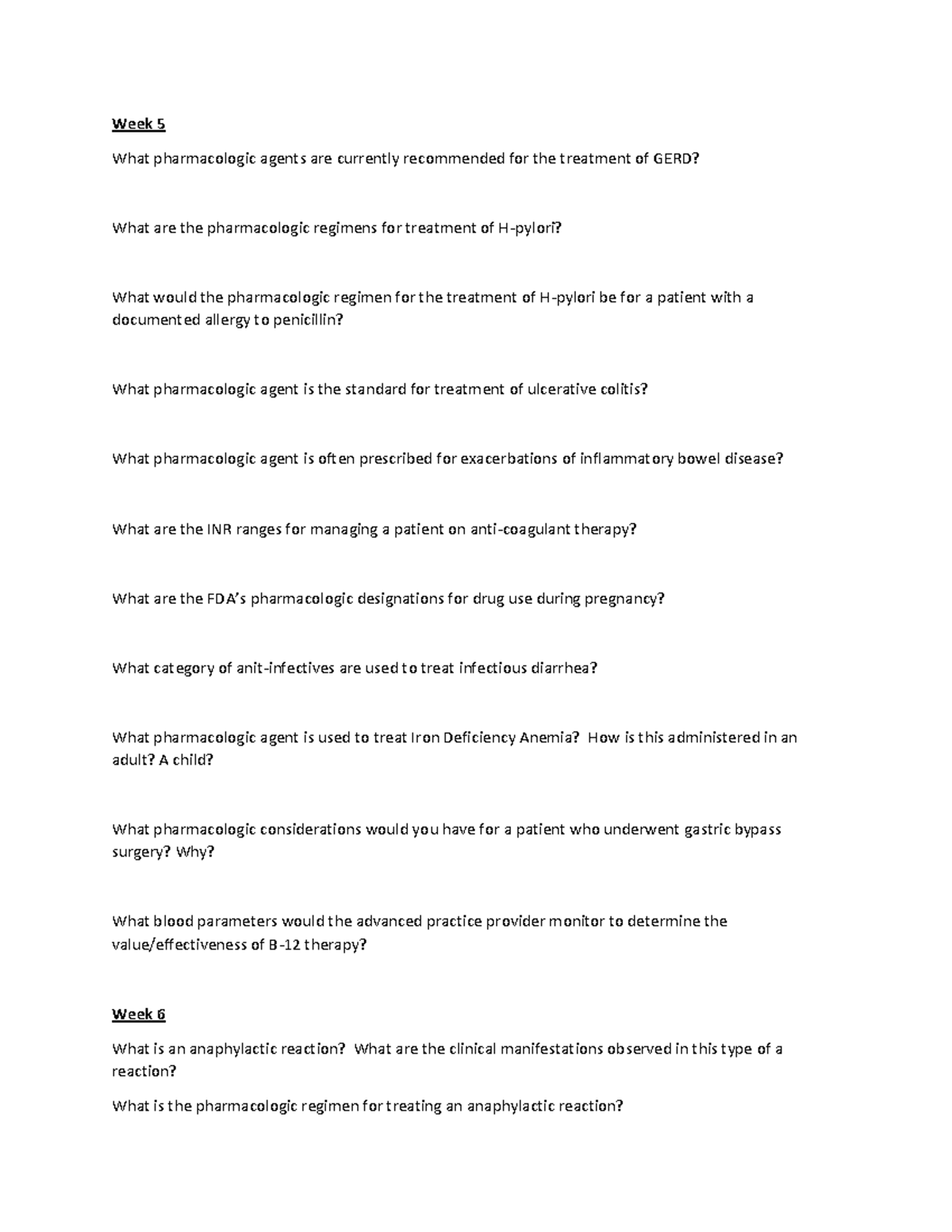 Document 1 - Practice Quiz Questions - Week 5 What pharmacologic agents ...