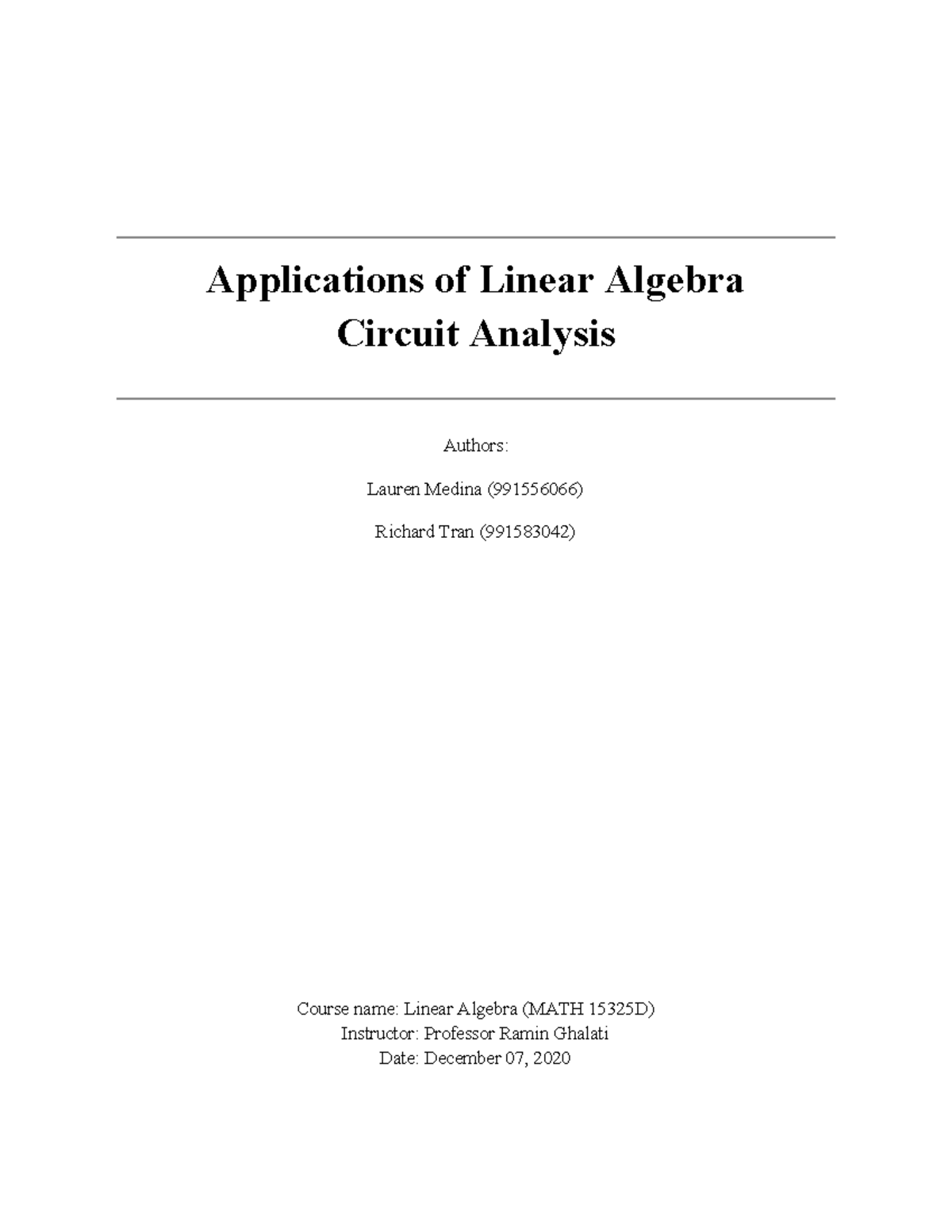 Linear Algebra Project - Applications of Linear Algebra Circuit ...