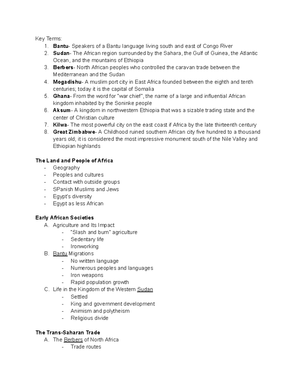 History of Civil-Chapter 10 African Societies and Kingdoms - Key Terms ...