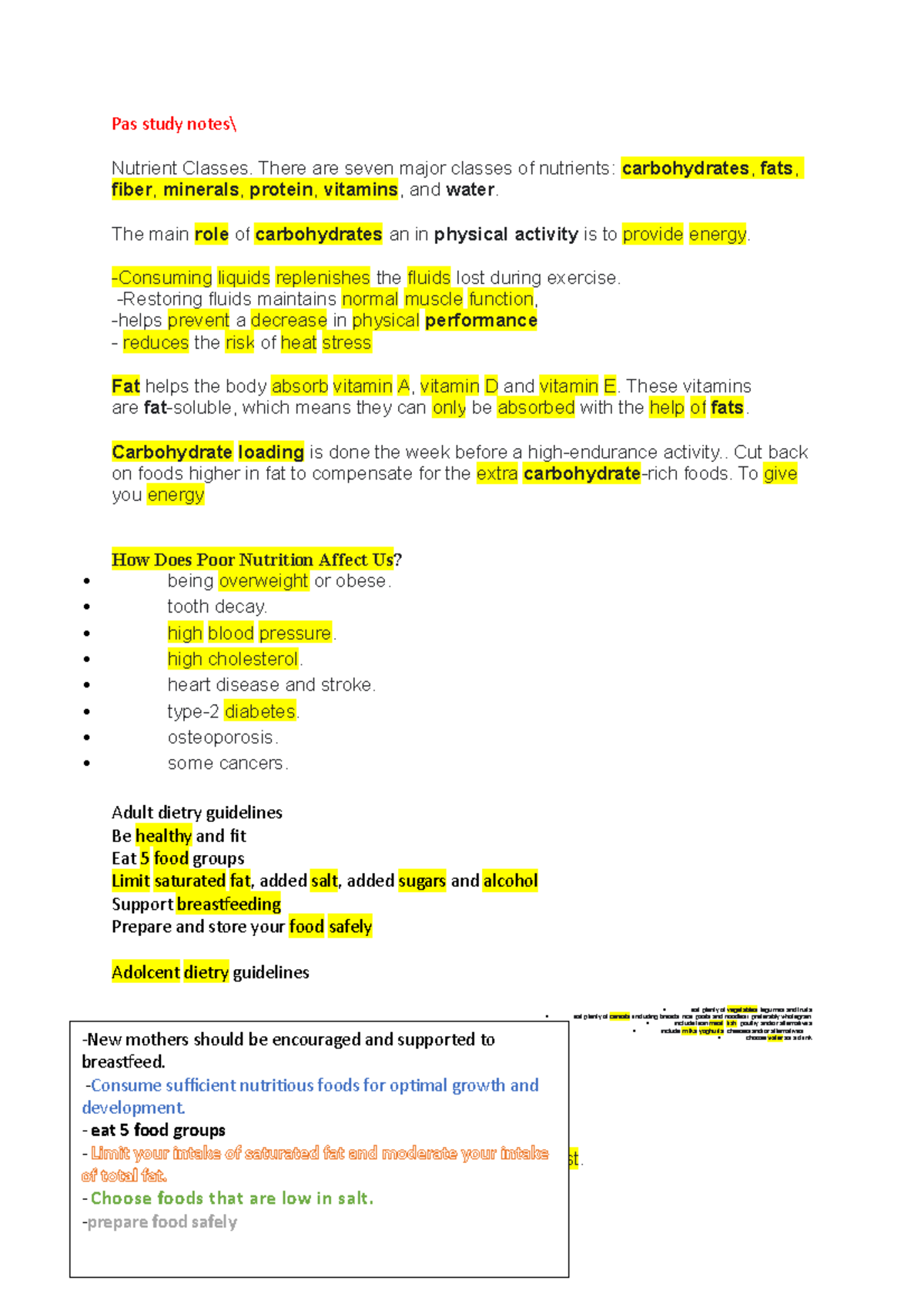 Pas study notes - dont use - Pas study notes\ Nutrient Classes. There ...