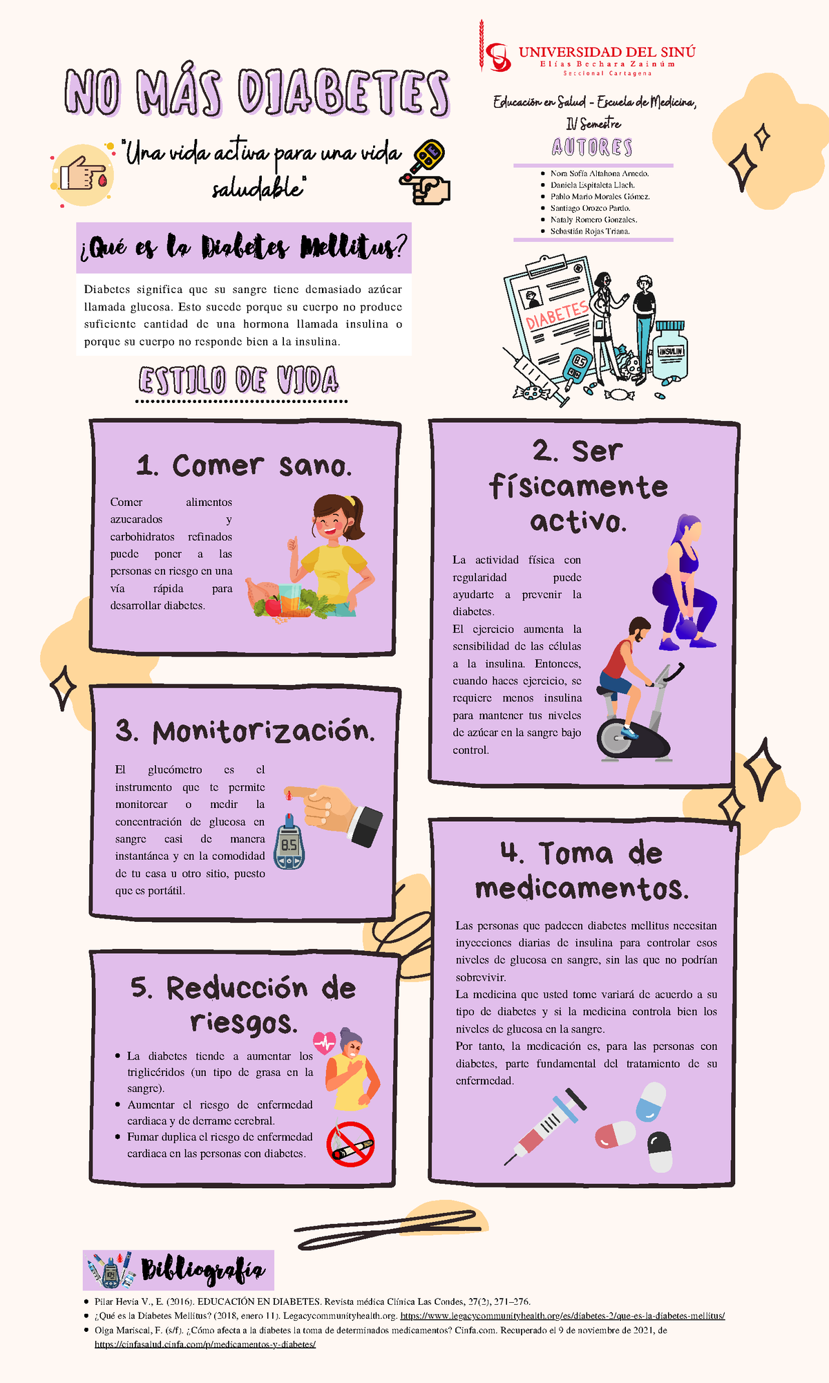 Cartel sobre la diabetes Mellitus en niños Ser físicamente activo Nora Sofía Altahona