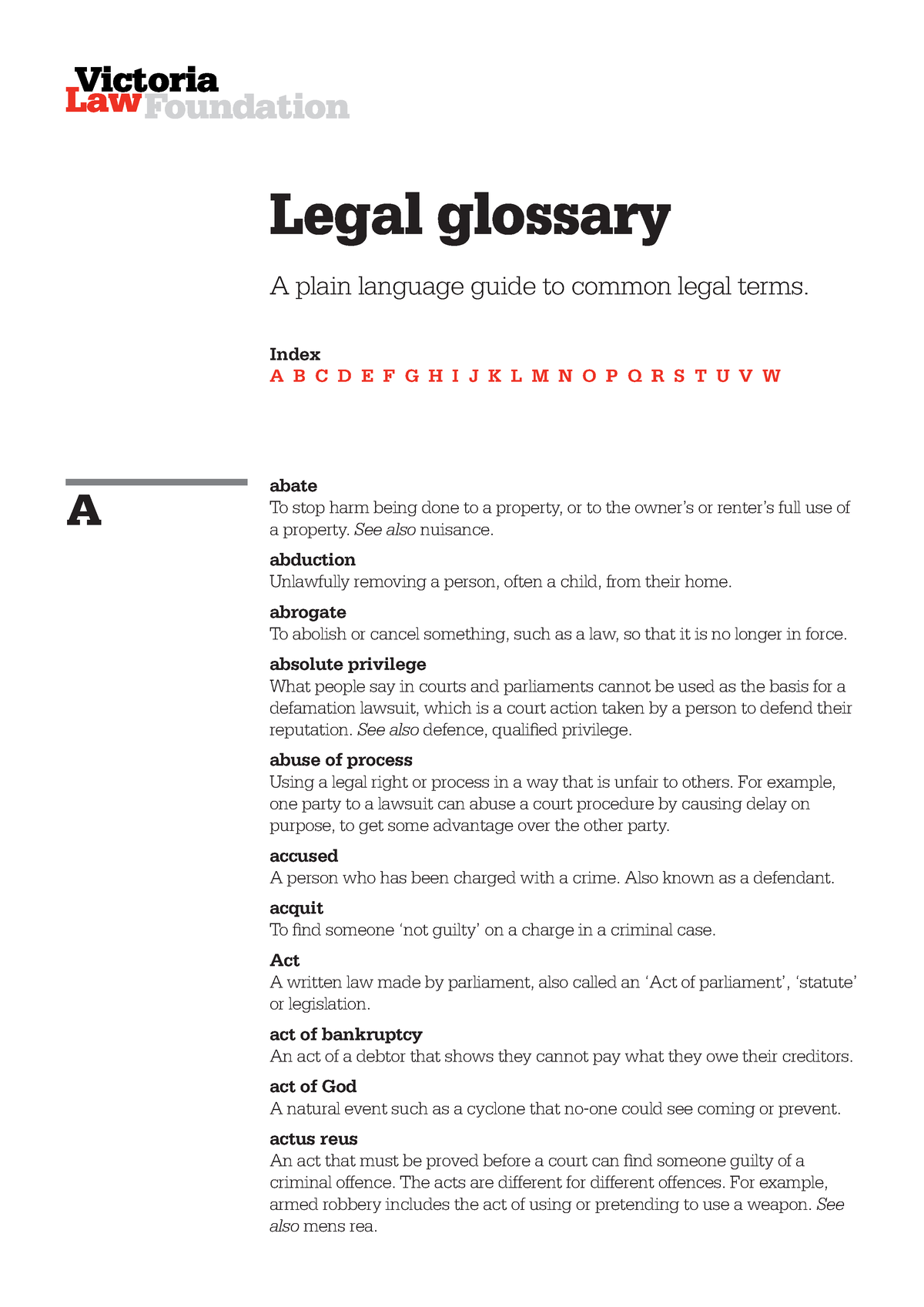 Legal-glossary - HELPFUL NOTES - A Plain Language Guide To Common Legal ...