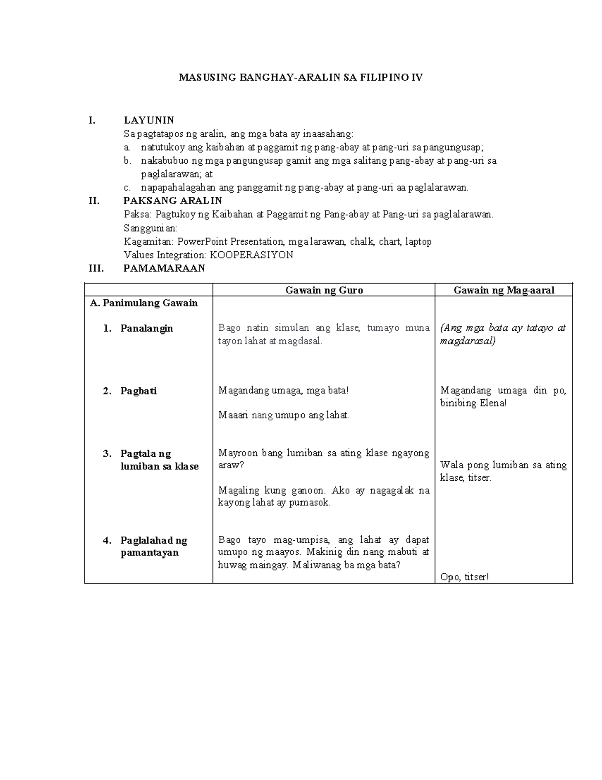 Lesson Plan In Filipino Grade 4 Pang Abay Masusing Banghay Nbkomputer 2872