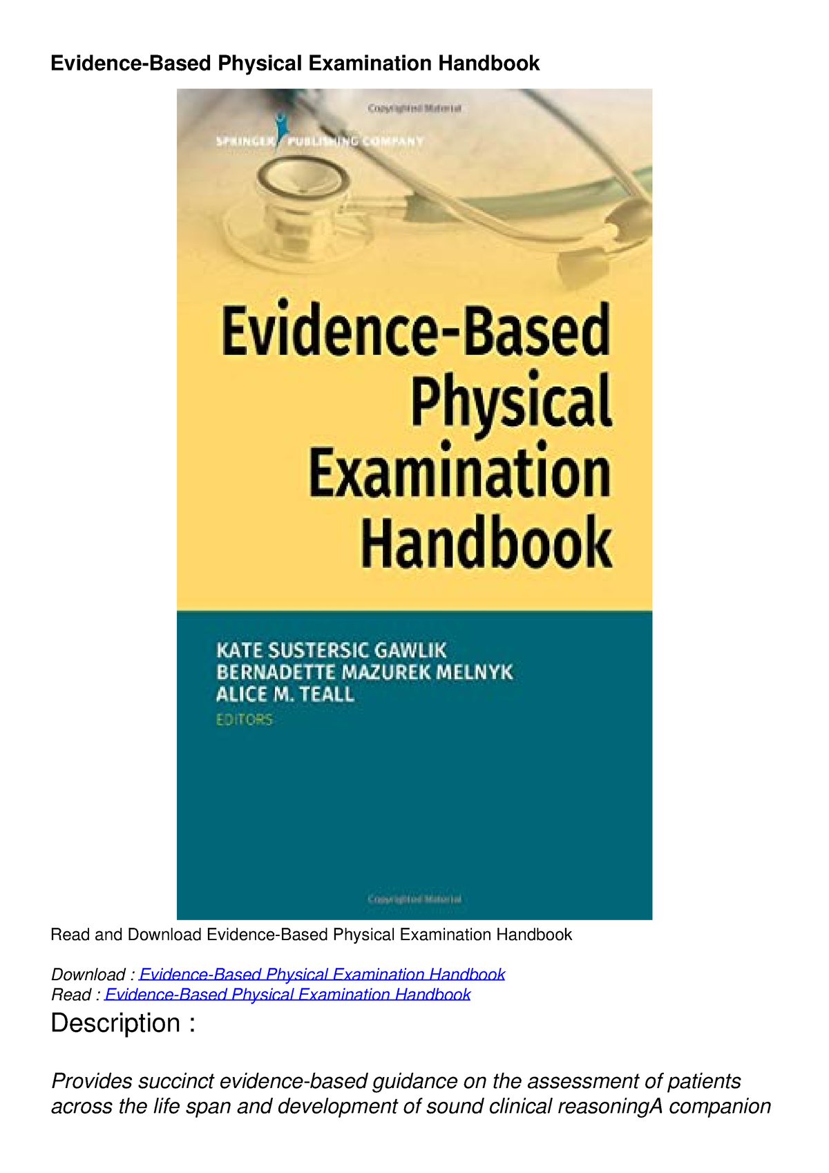 Get [PDF] Download Evidence-Based Physical Examination Handbook ...