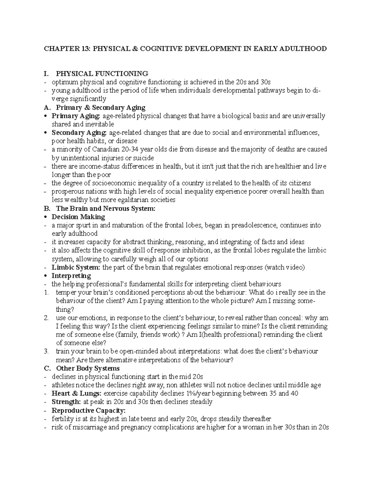 AHSC 220 - Notes - CHAPTER 13: PHYSICAL & COGNITIVE DEVELOPMENT IN ...
