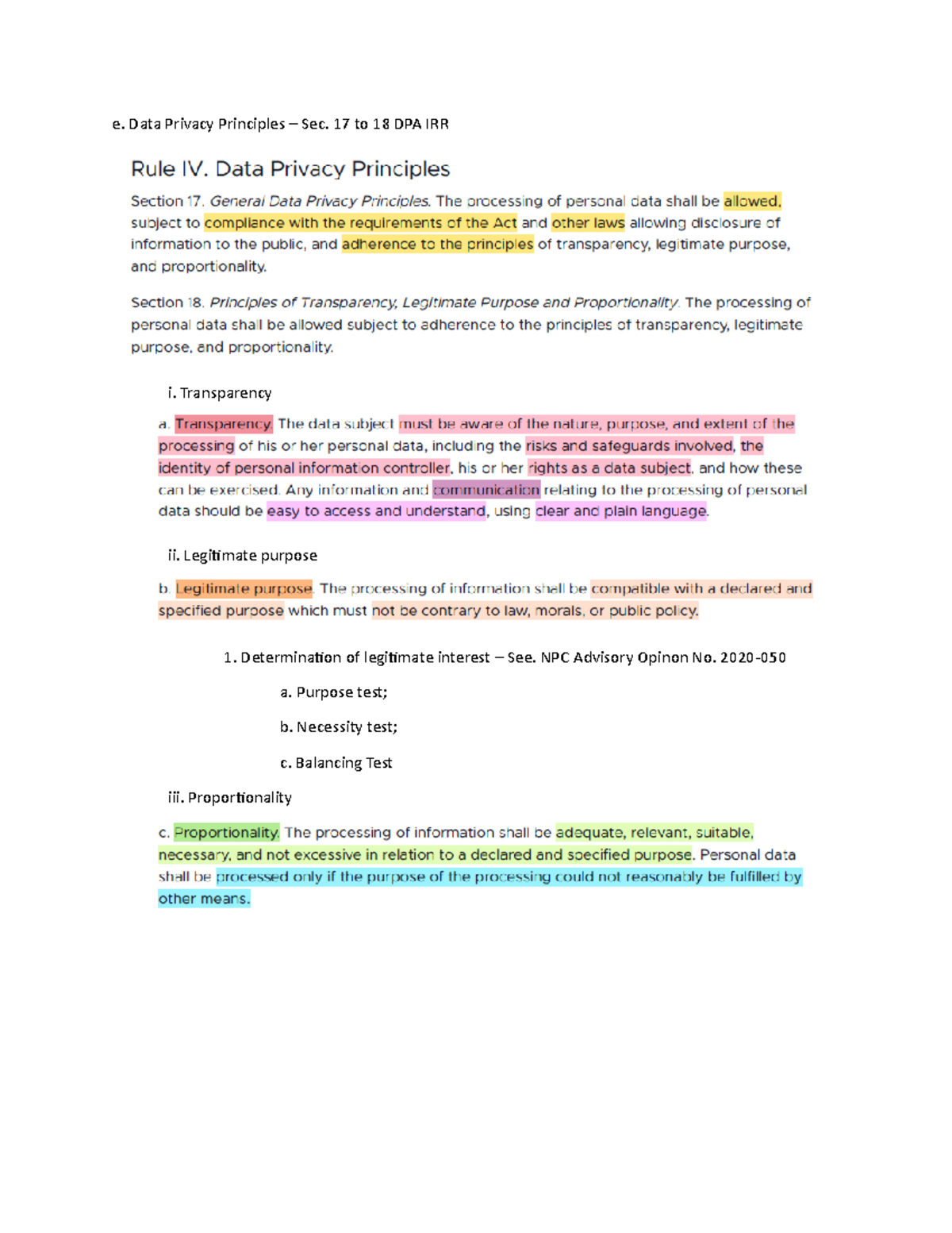 Data Privacy Act - Law - e. Data Privacy Principles – Sec. 17 to 18 DPA ...