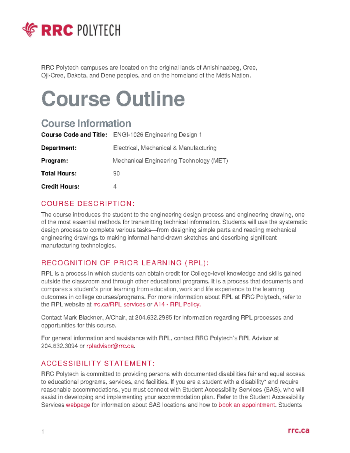 ENGI-1026 Course Outline - RRC Polytech campuses are located on the ...