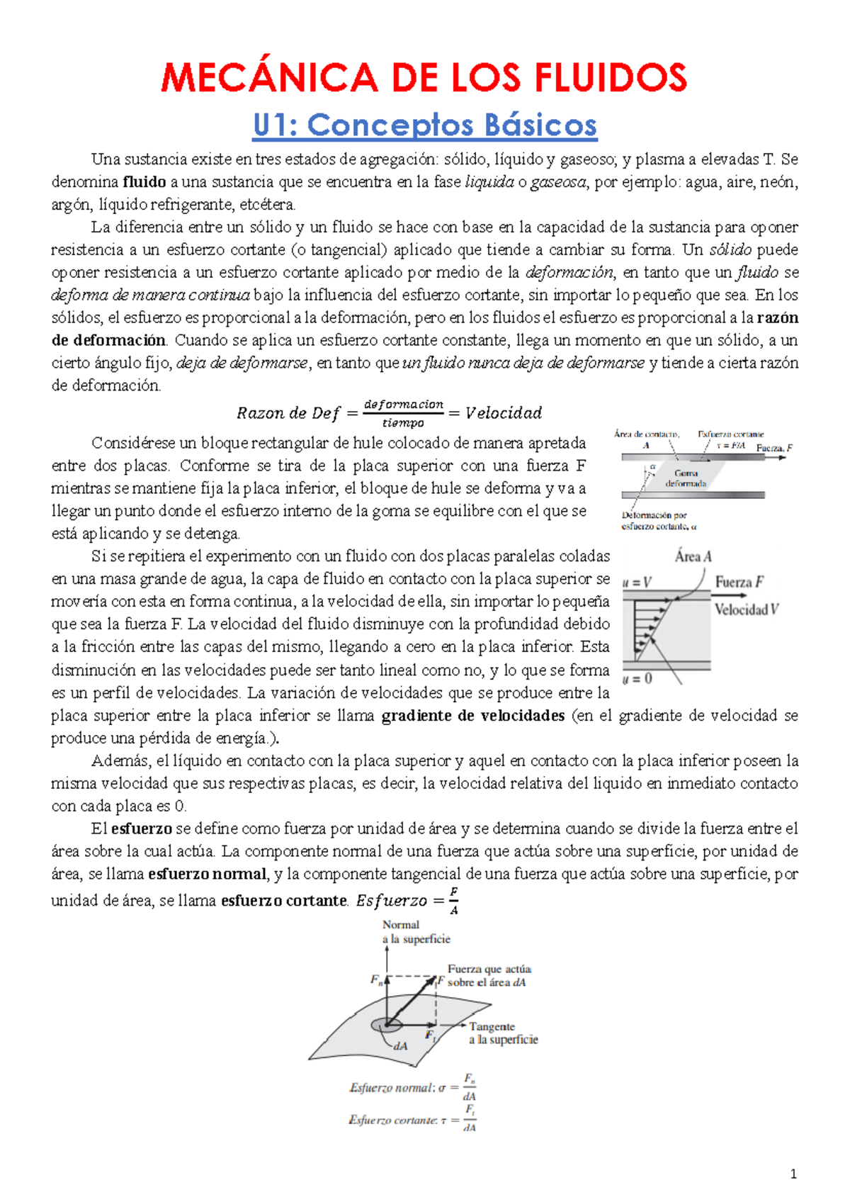 MECÁNICA DE LOS Fluidos 1 - MECÁNICA DE LOS FLUIDOS U1: Conceptos ...