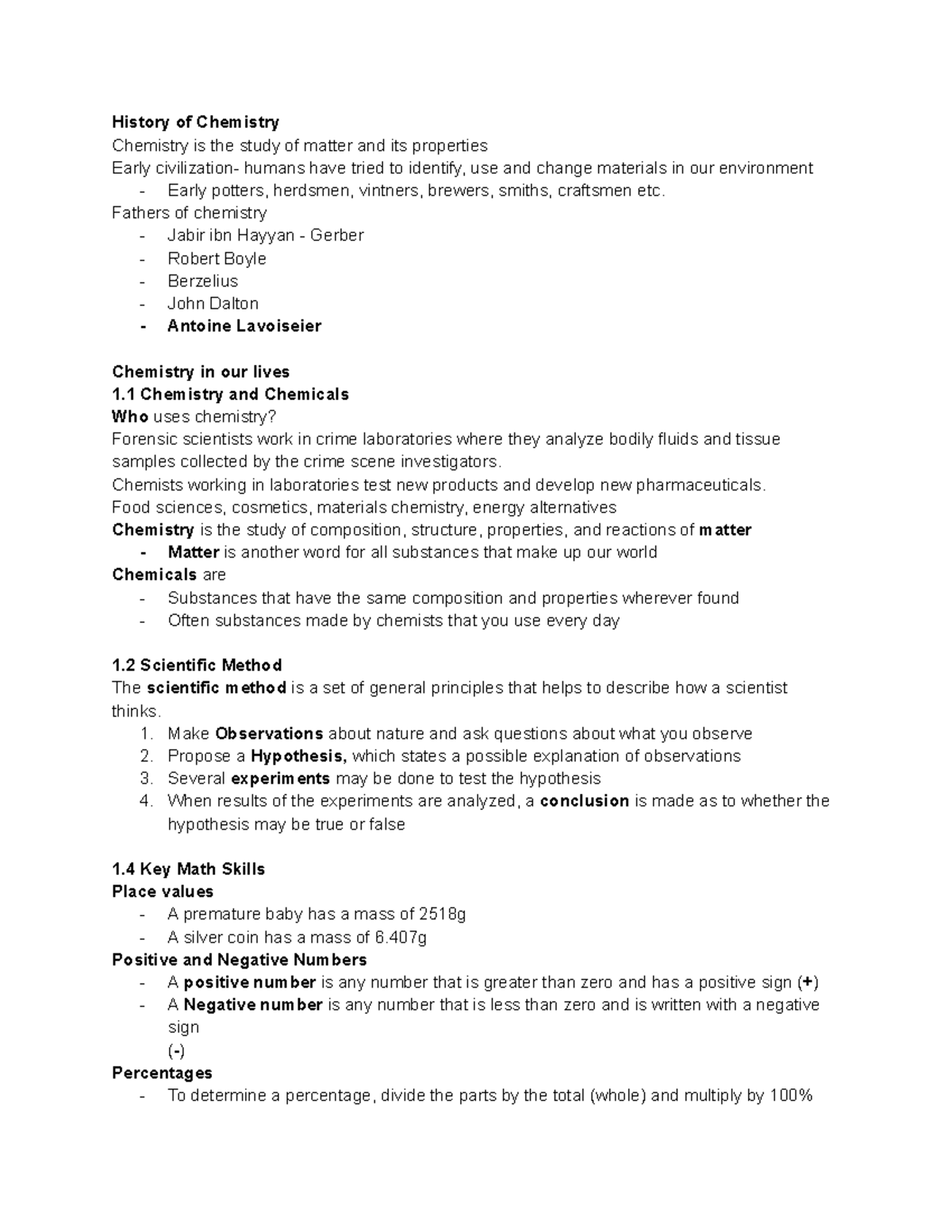 Chem chp 1 notes - History of Chemistry Chemistry is the study of ...