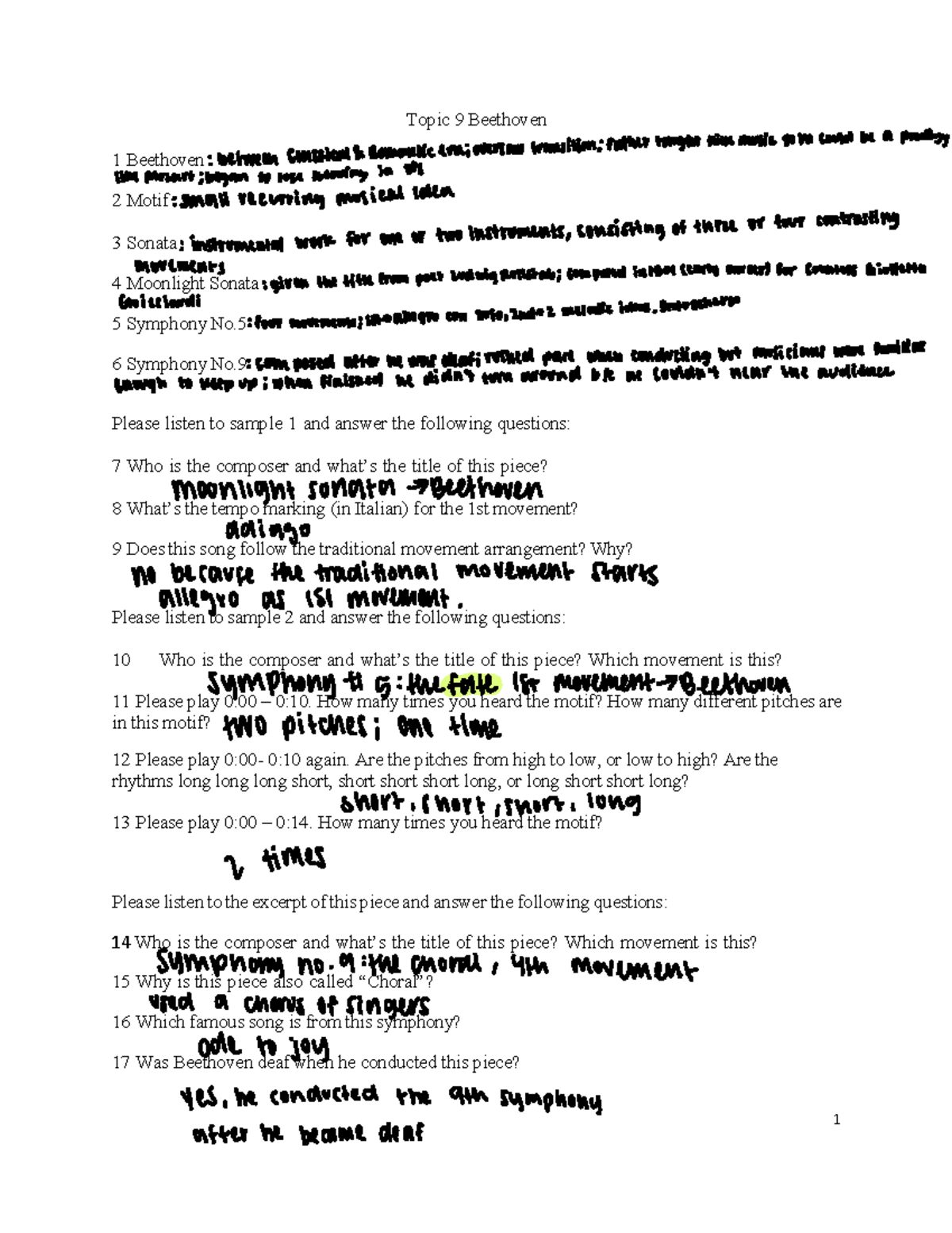 Music Appreciation Notes Topic 9 - Topic 9 Beethoven 1 Beethoven 2 ...