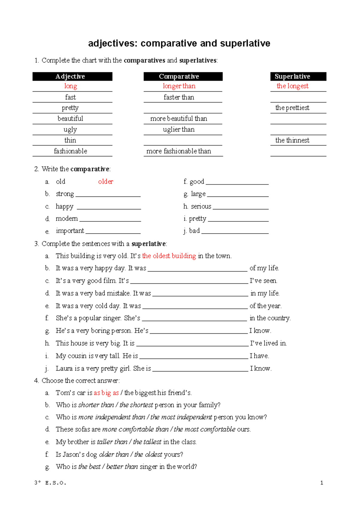 6.2 - comparatives and superlatives - 3º E.S. 1 adjectives: comparative ...