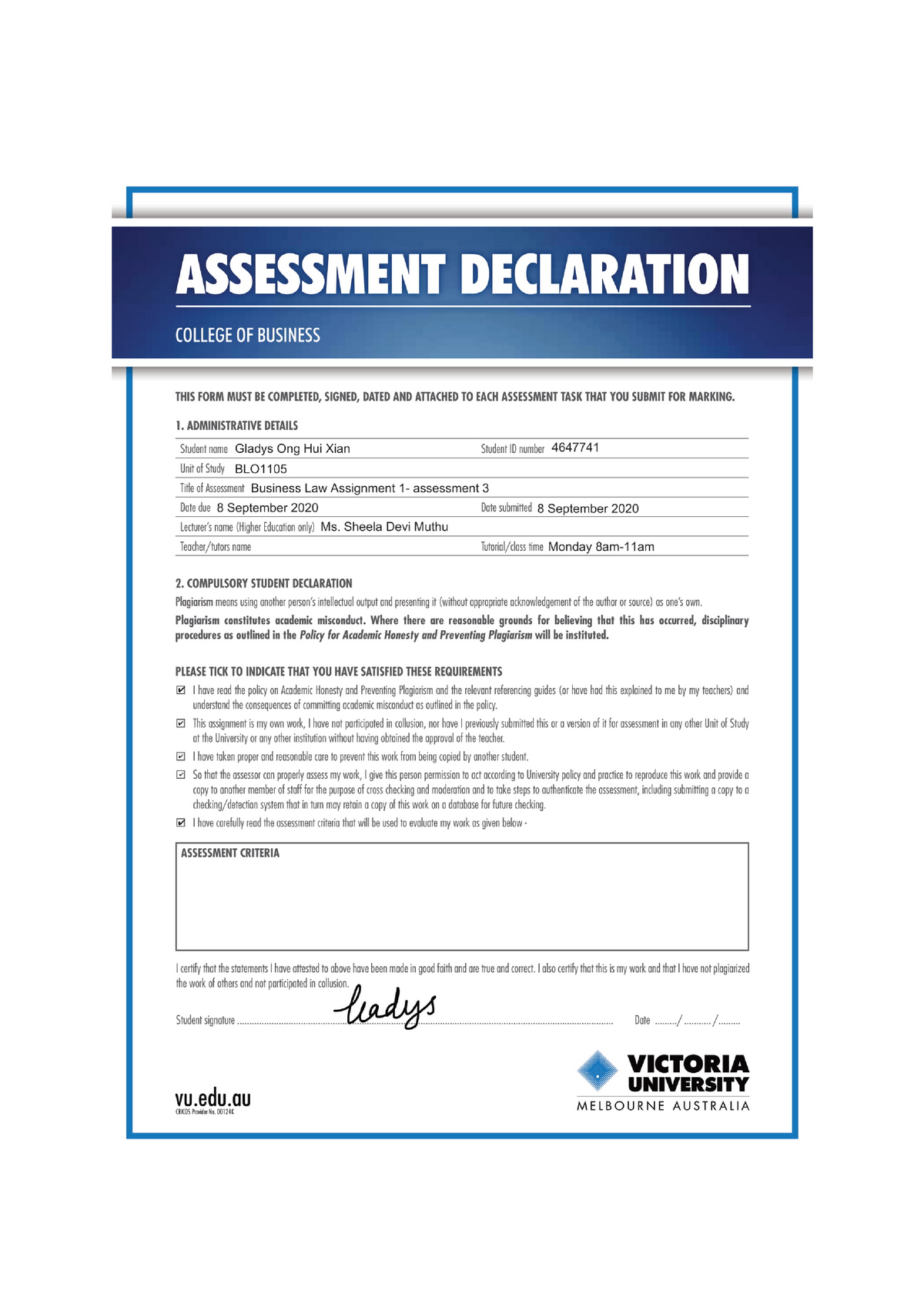 BL Assignment 1 Assessment 3 - Week 1 Question-Answer a) Delegated ...