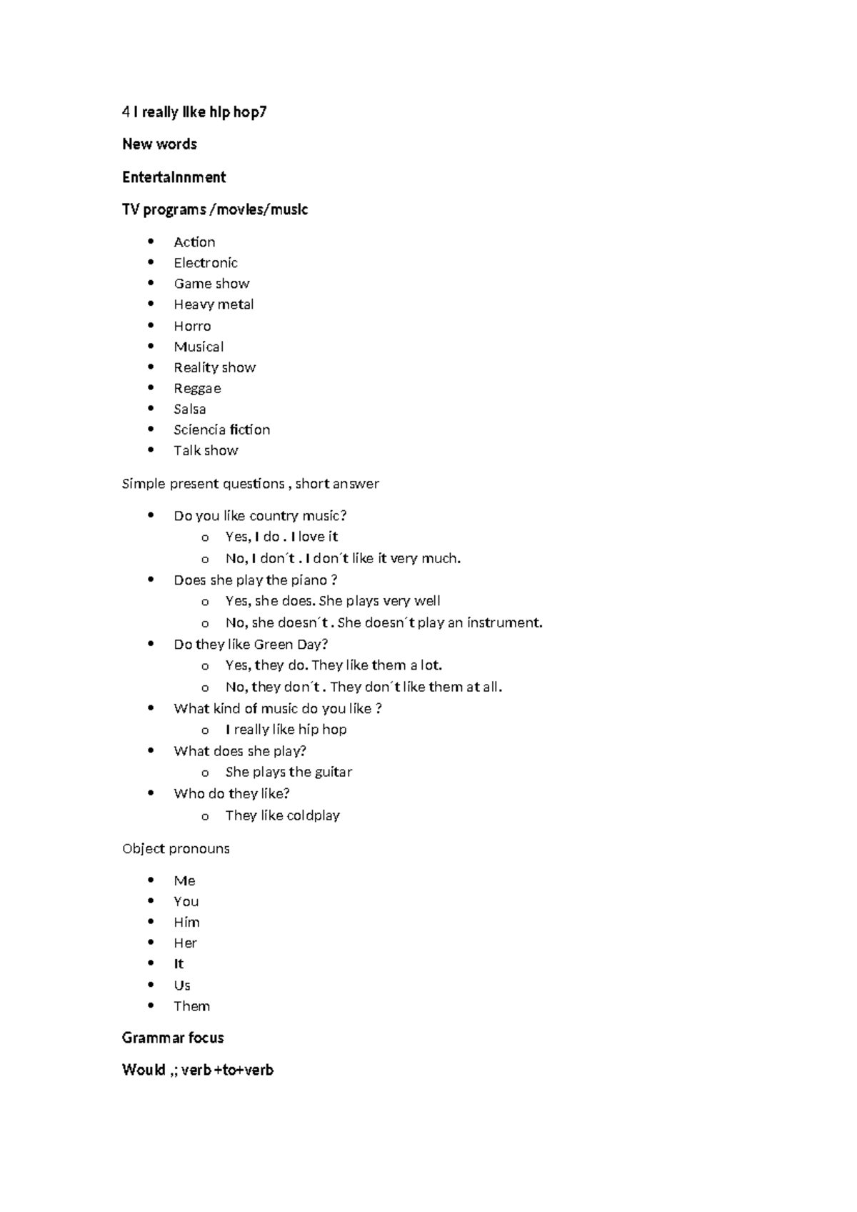4 I really like hip hop - Notes - 4 I really like hip hop New words ...