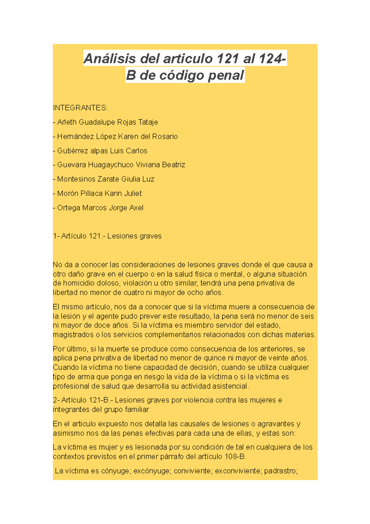 Análisis Del Articulo 121 Al 124 Final Análisis Del Articulo 121 Al 124 B De Código Penal 8638