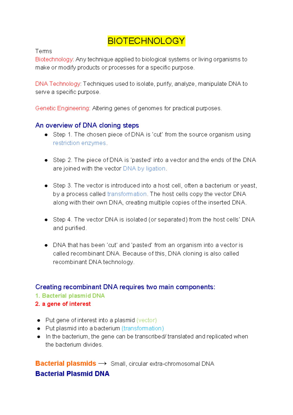 Biotechnology 2 - BIOTECHNOLOGY Terms Any technique applied to ...