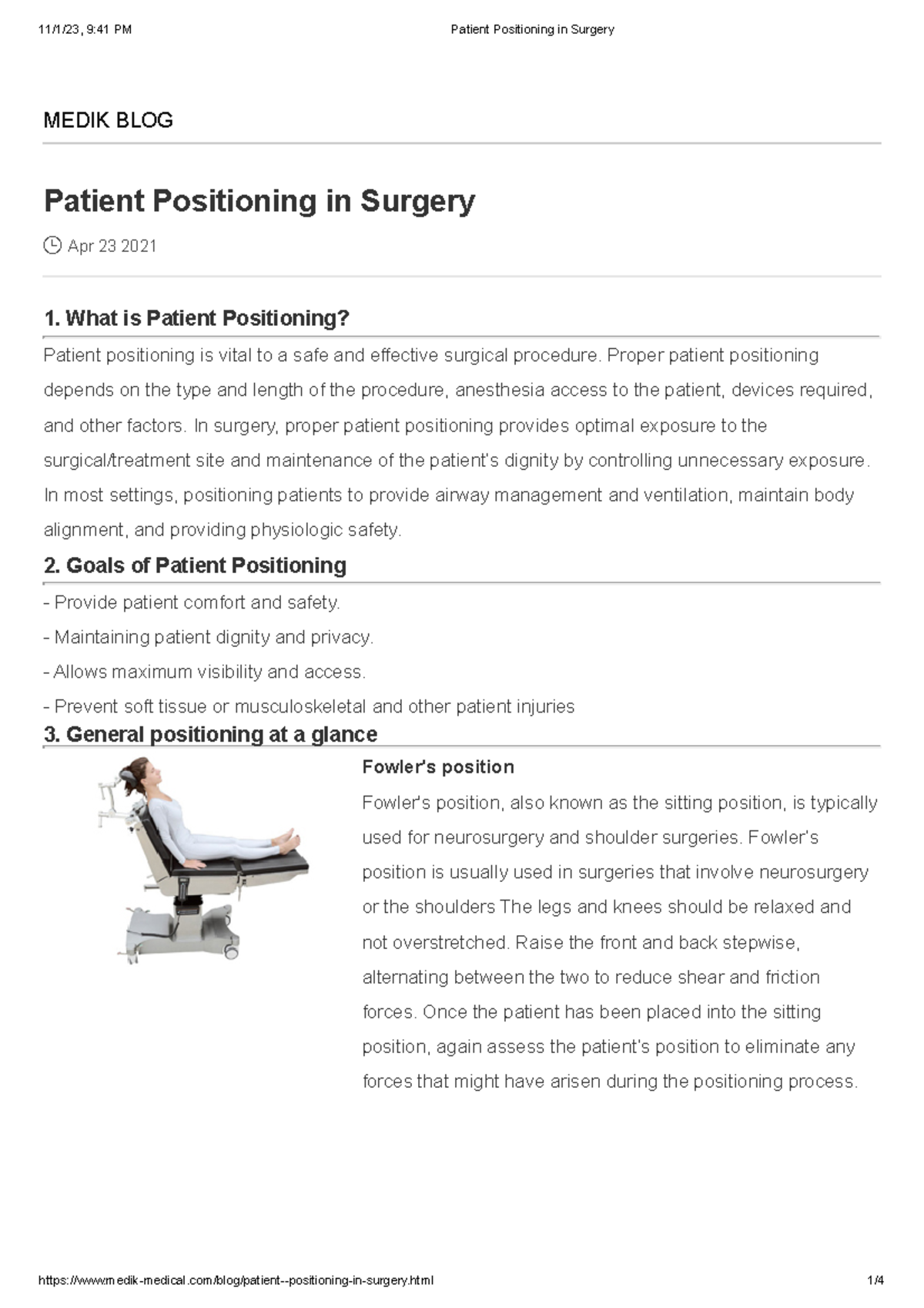 Surgical Position - Fowler's Position Fowler's Position, Also Known As 