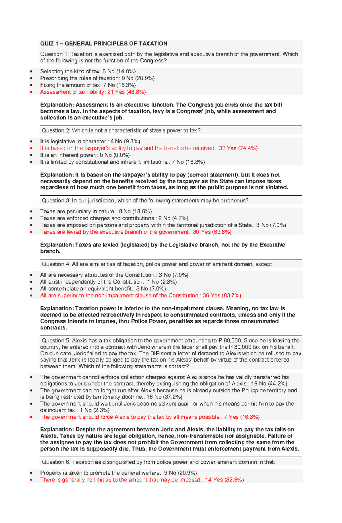 QUIZ 1 - General Principles - QUIZ 1 – GENERAL PRINCIPLES OF TAXATION ...