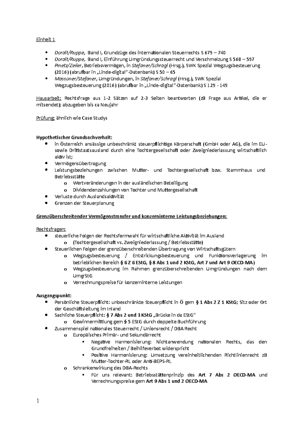 WU-BMF Mitschrift - BTL Deutscher Kurs - Einheit 1 Doralt/Ruppe , Band ...