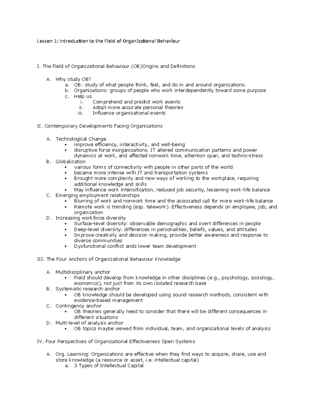 ORGB364 Lesson 1 Notes - Lesson 1: Introduction to the Field of ...