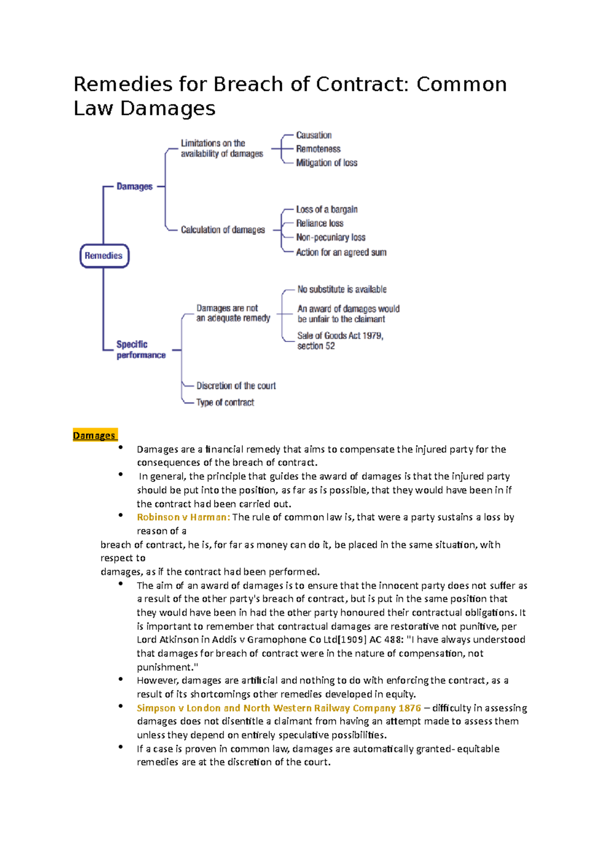 assignment on remedies for breach of contract