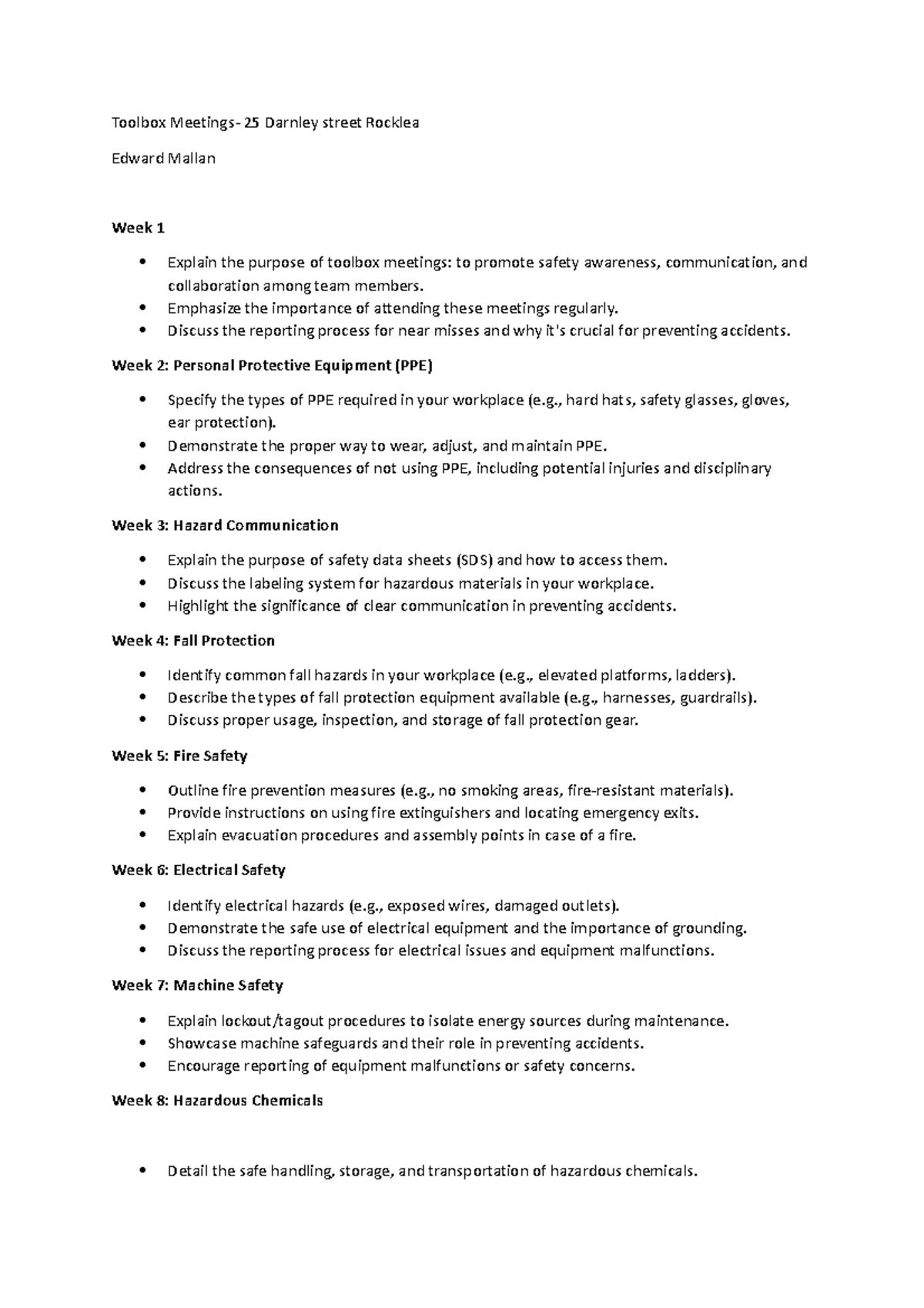 Toolbox Meeting Topics Toolbox Meetings 25 Darnley street Rocklea